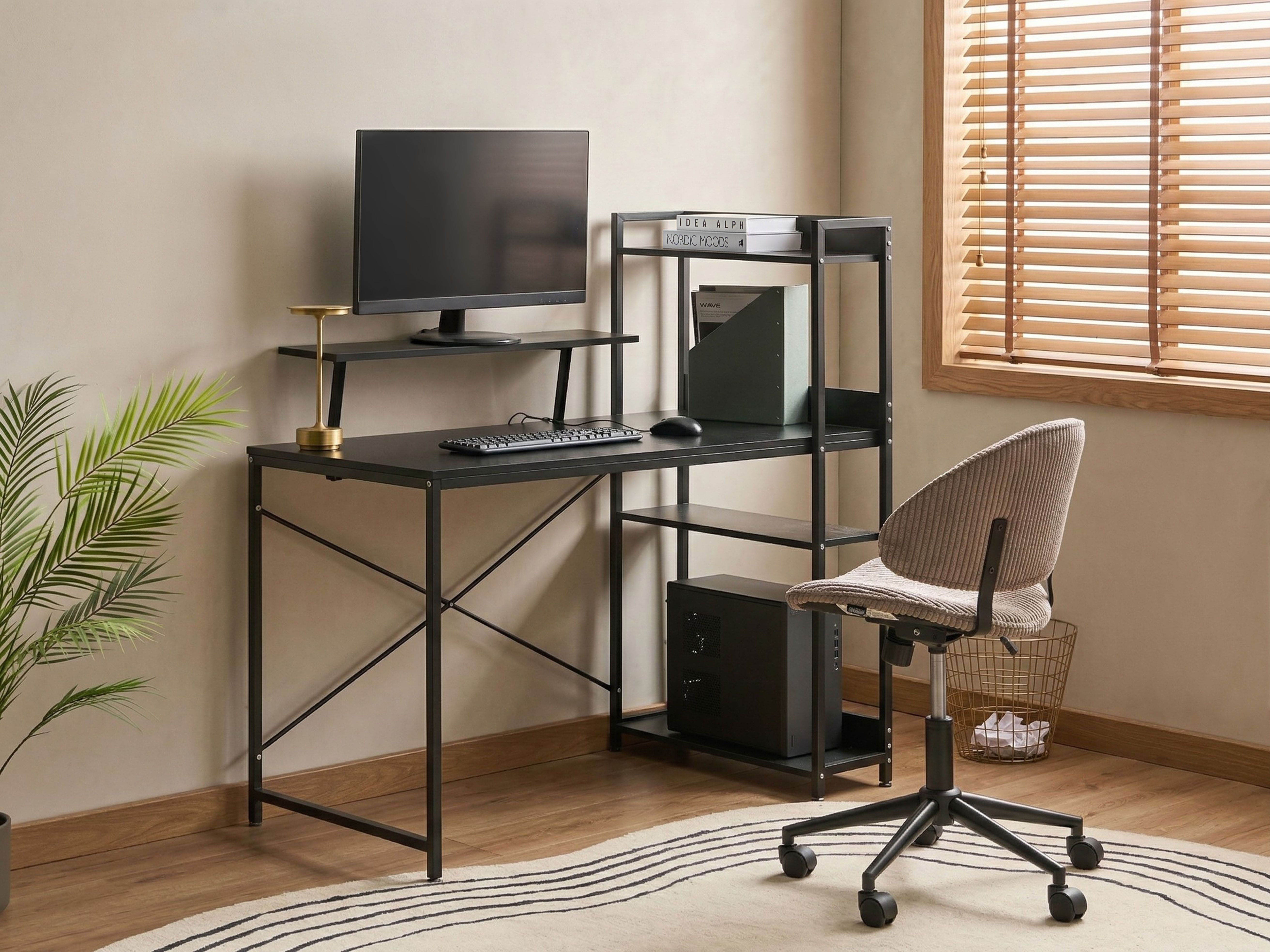 Home Office Desk BILOXY Black 120 cm 64 cm with Shelves