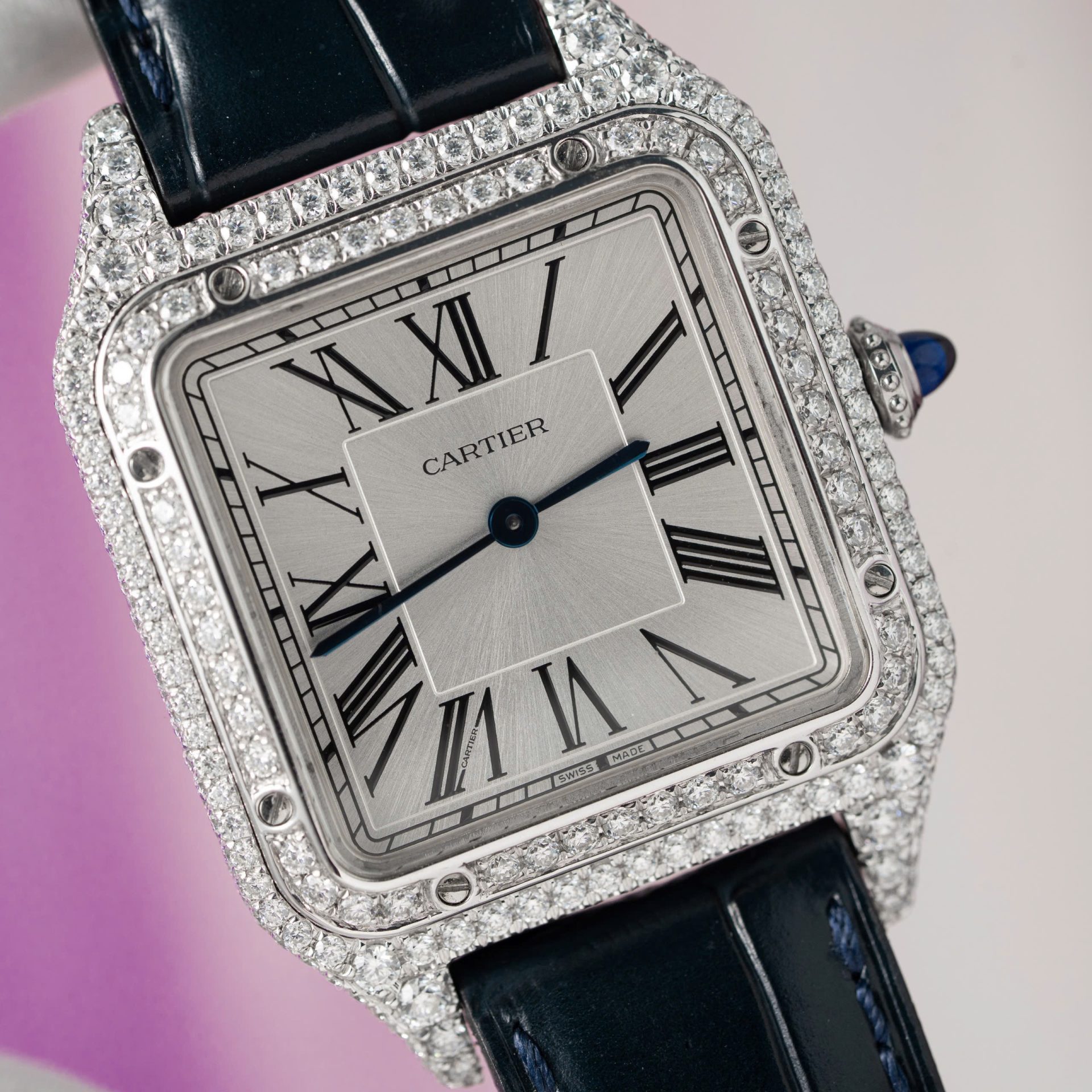Cartier Replica 1:1 Watch Santos Dumont Large With Full Moissanite Diamond Hong Kong 42mm - Top club