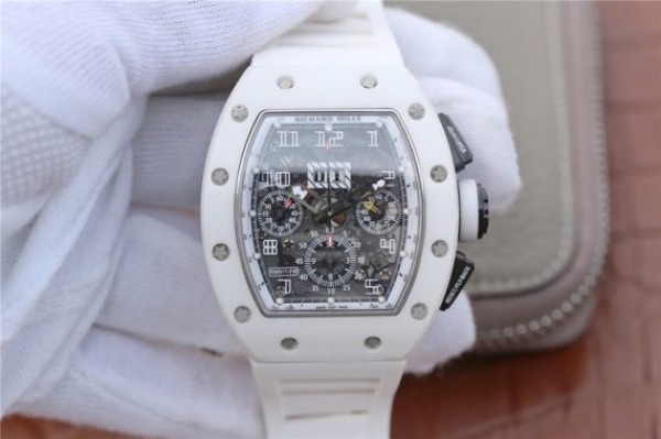 Replica Richard Mille RM011 White Ceramic Felipe Massa White Inner Bezel White Rubber Strap A7750 - Top club