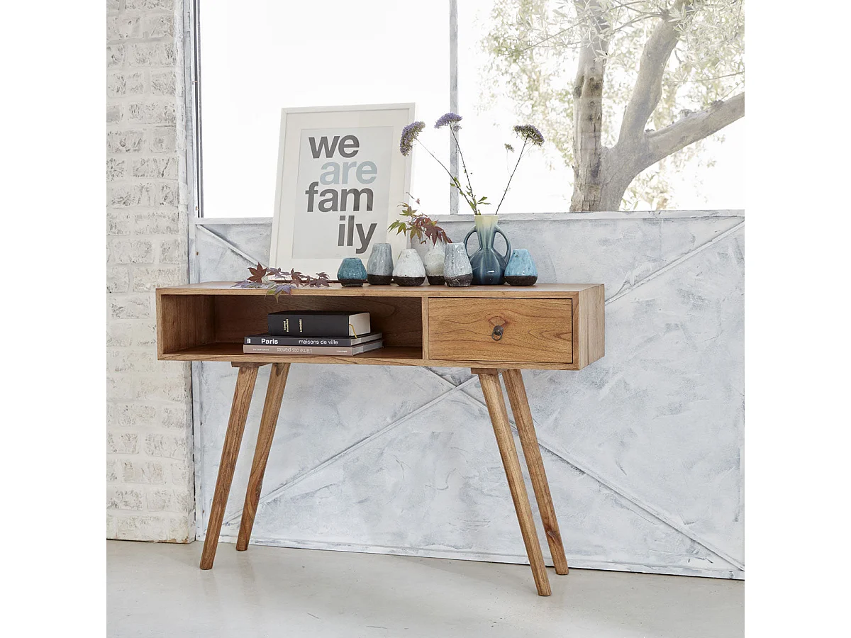 Console en bois massif 120 cm 1 tiroir