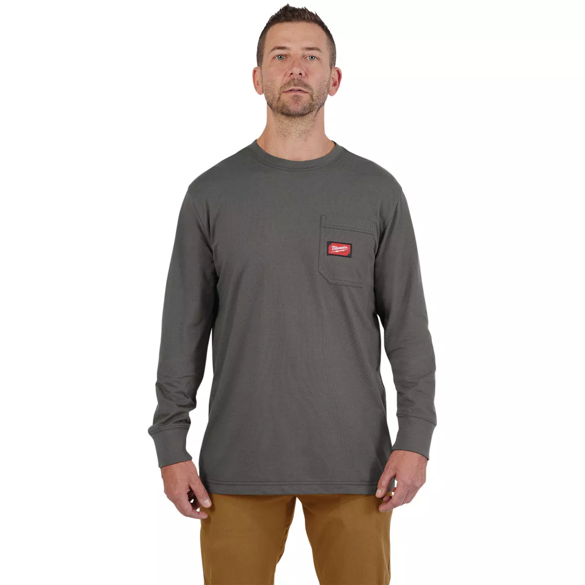 Milwaukee GridIron Medium Gray Long Sleeve Heavy-Duty Pocket T-Shirt