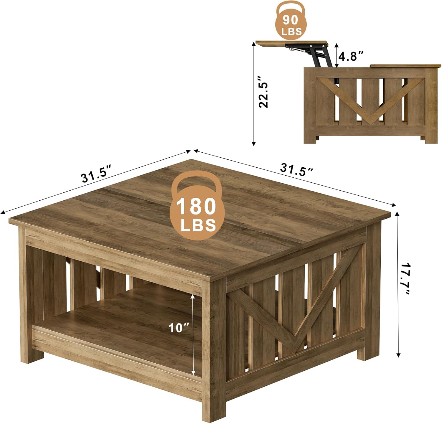 FABATO Lift Top Coffee Table, 31.5