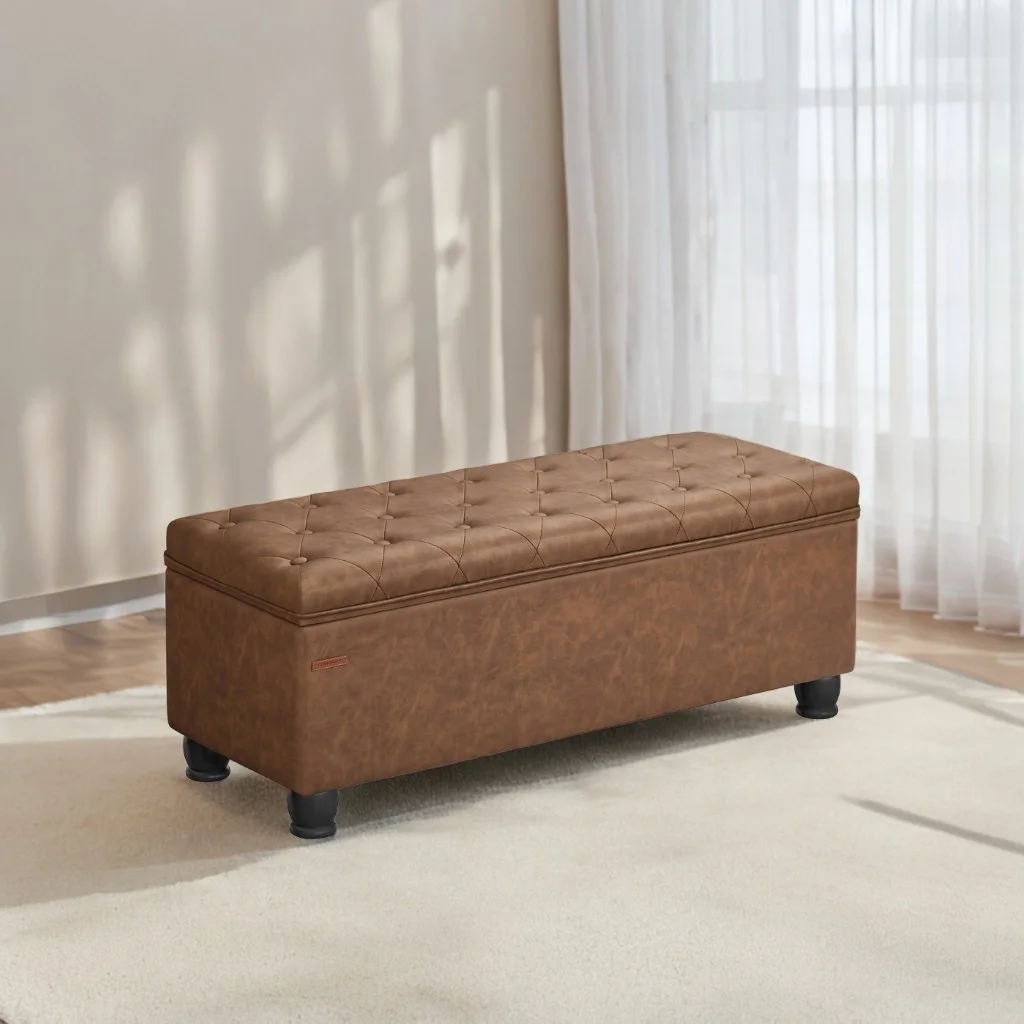 SONGMICS 46.5" Storage Ottoman Bench Storage Bench Bedroom Bench 330lb Load Capacity Solid Wood Legs Light Gray - Image 59