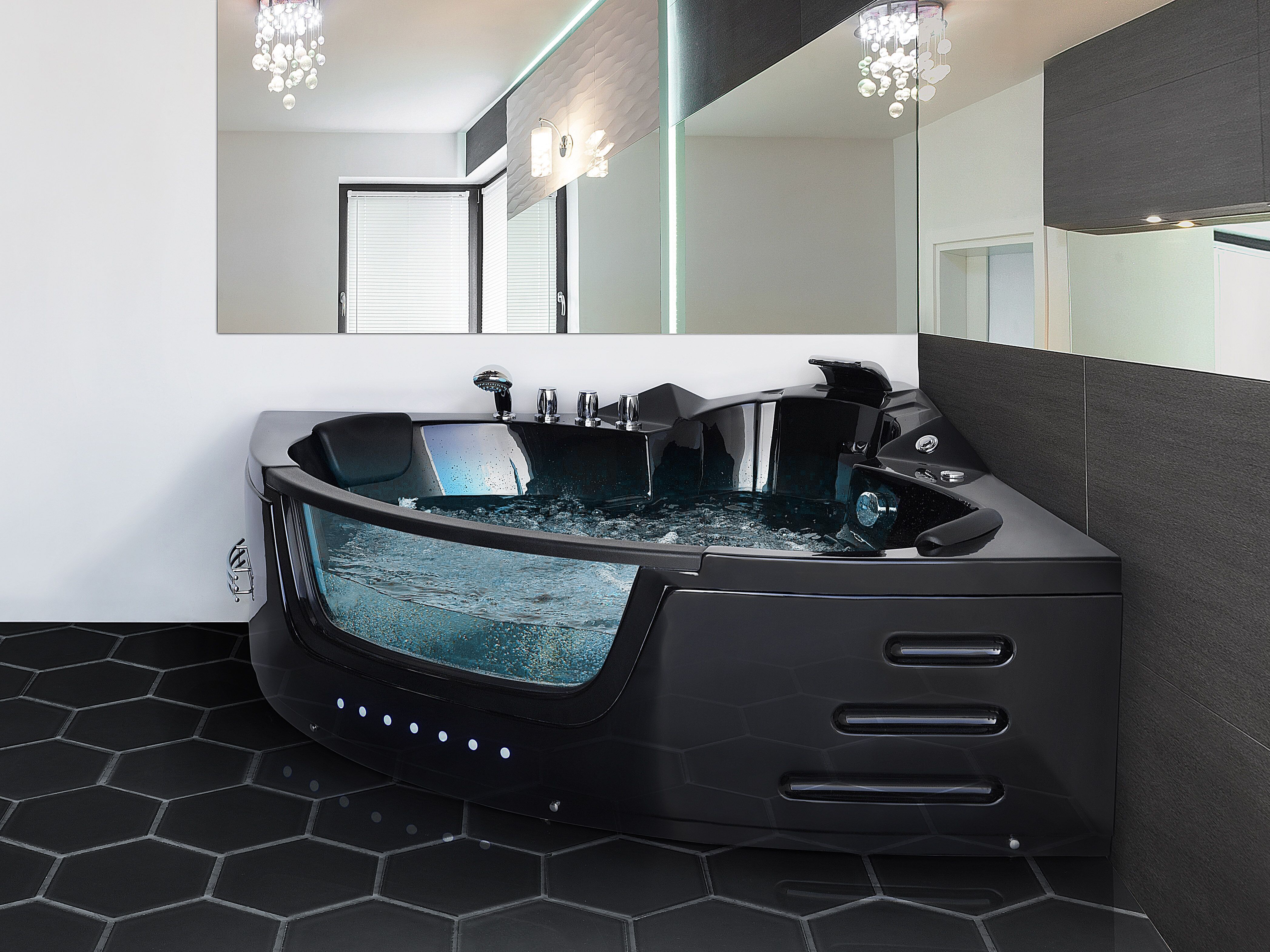 Corner Hot Tub with LED MARTINICA 2140 x 1550 mm Black