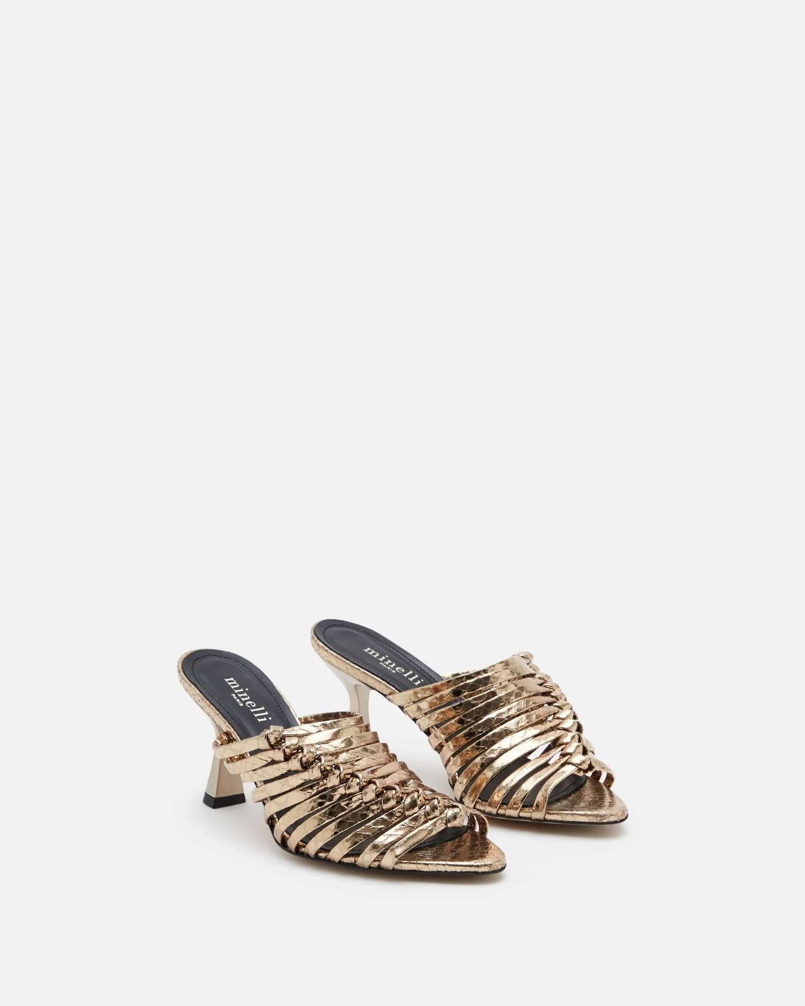 MULES NAELI/MET PLATINE - Mules à talon et brides entrelacées