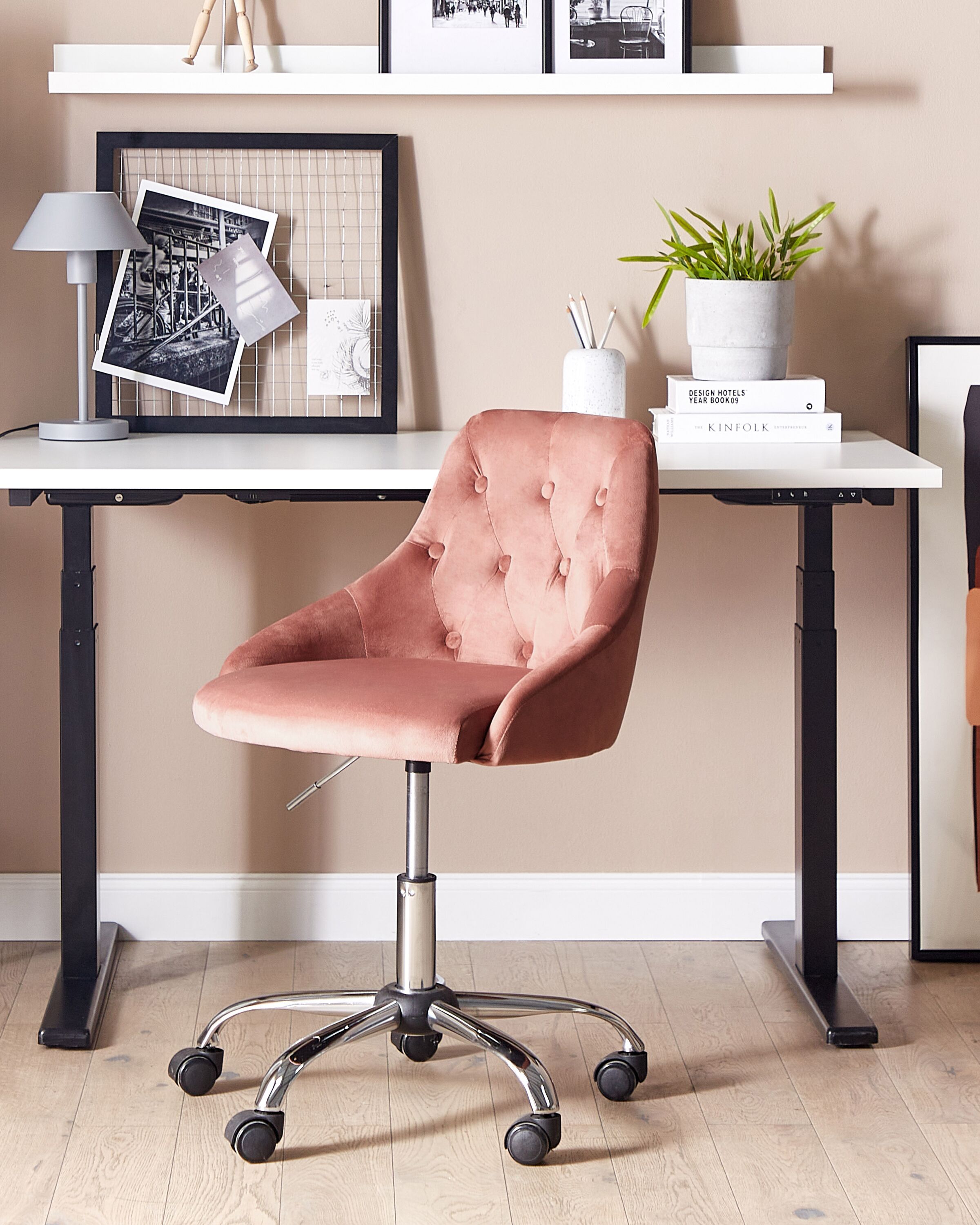Desk Chair PARRISH Velvet Pastel Pink