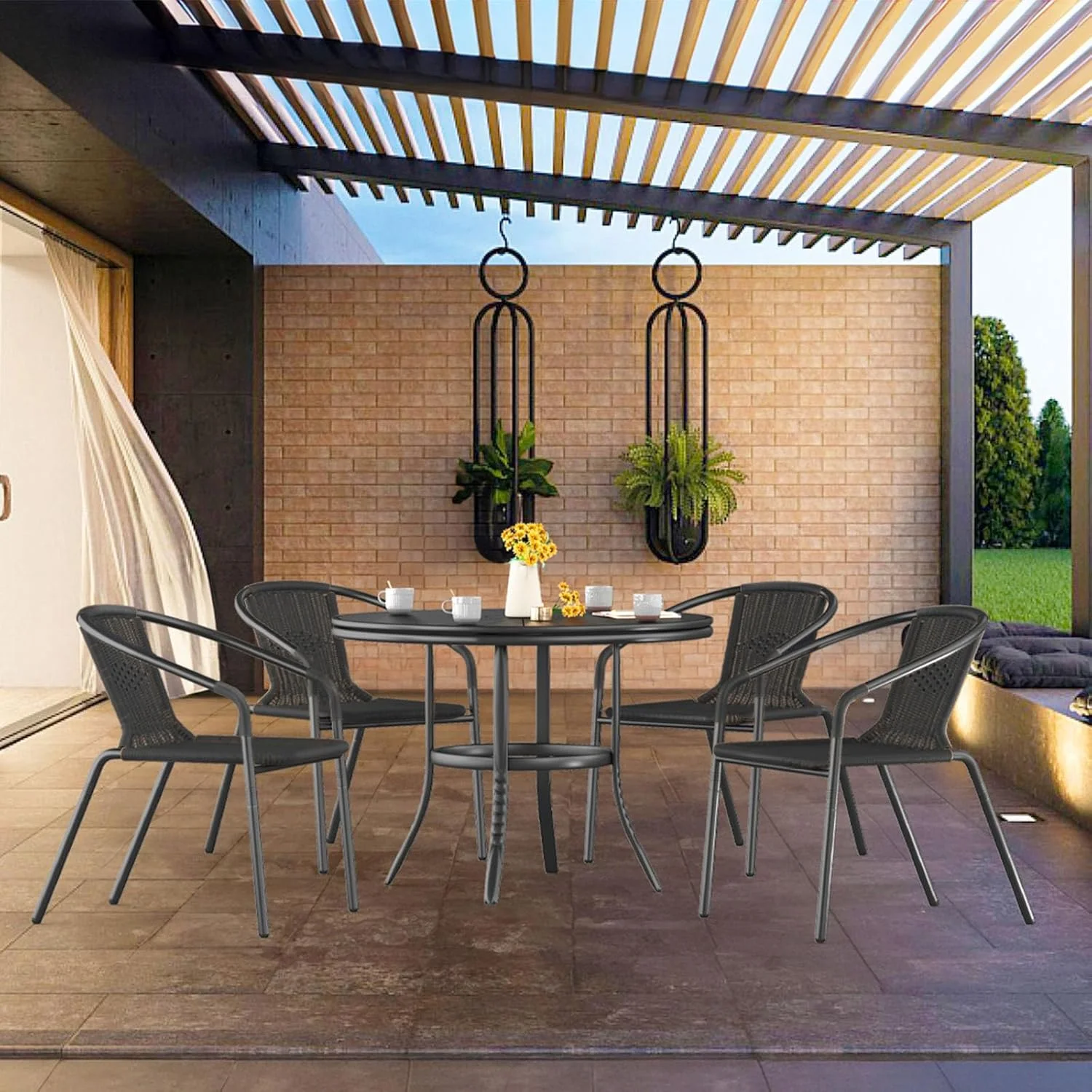 ELPOSUN Outdoor Dining Chairs Set of 6, Wicker Patio Chairs with Metal Frame, Rattan Indoor-Outdoor Chairs for Bistro, Deck, Backyard, Porch, Restaurant Stack Chair 6 Pack (Black) - Image 9