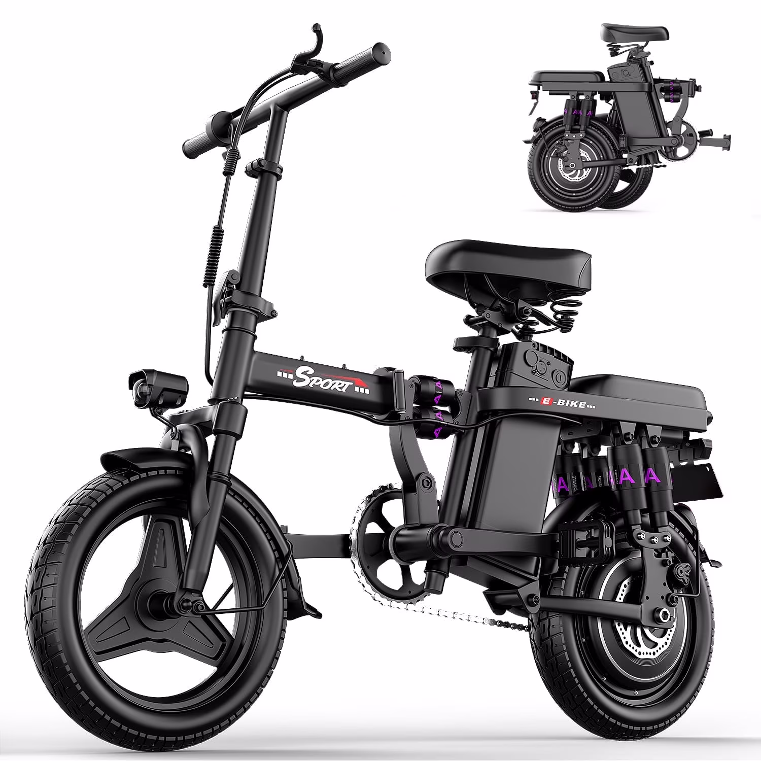 AZHAR 1200W Foldable Electric Bike for Adults, 48V 15ah Removable Battery, 14" Ebike, UL 2849