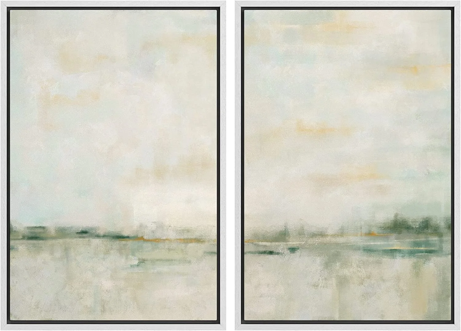 IDEA4WALL Framed Canvas Print Wall Art Set of 2 Watercolor Pastel Duotone Tan Landscape Abstract Modern Art Multicolor Contemporary Artwork for Bedroom, Office - 16"x24"x2 Panels Natural - Image 9