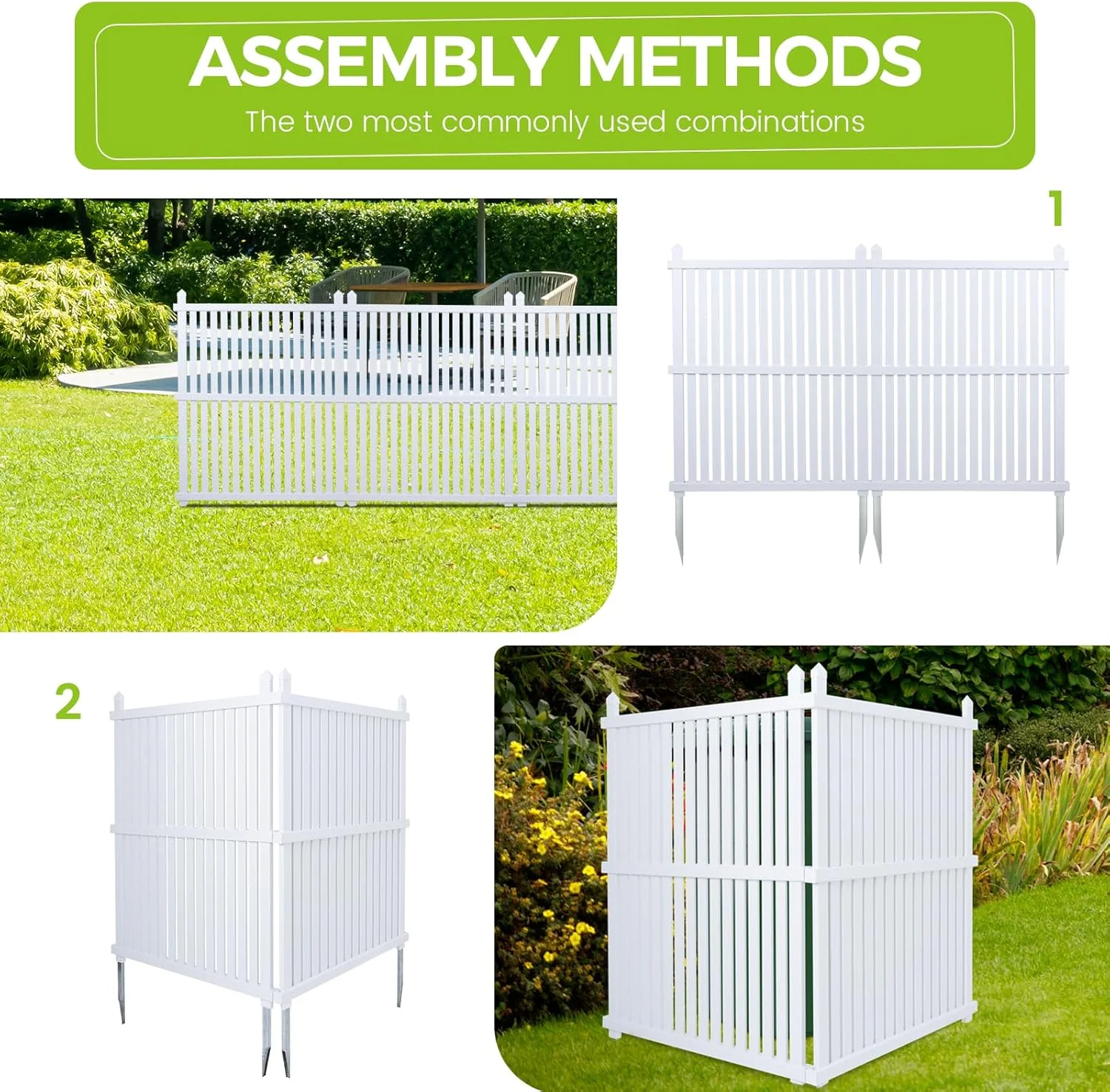 36"W X 45"H Outdoor Privacy Screen, Vinyl Air Conditioner Fence with Metal Stake, No Dig Trash Can Enclosure for Outside- 2 PVC Panels, White, Vertical - Image 10