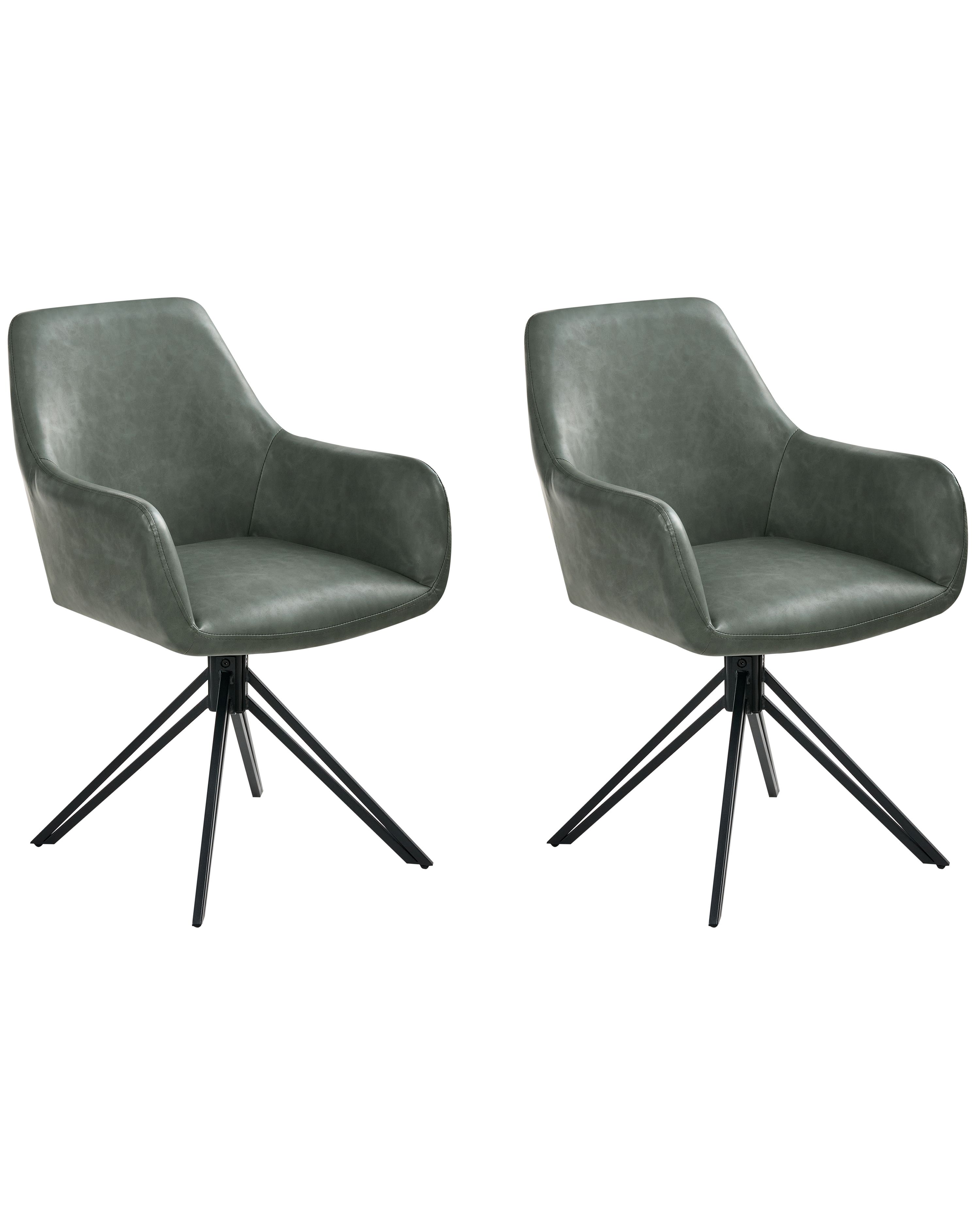 Set of 2 Dining Chairs SANSARC Faux Leather Dark Green