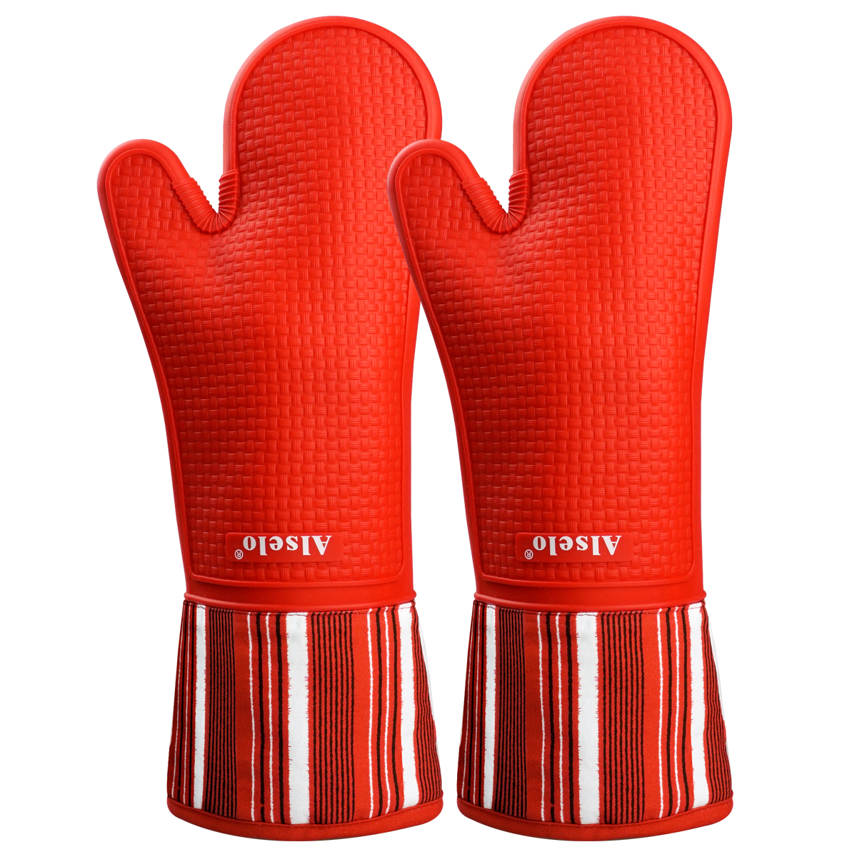 Meita Home's Pair Striped Purple Printed Oven Gloves Anti-Slip Silicone Cotton Heat-Resistant BBQ Mitts