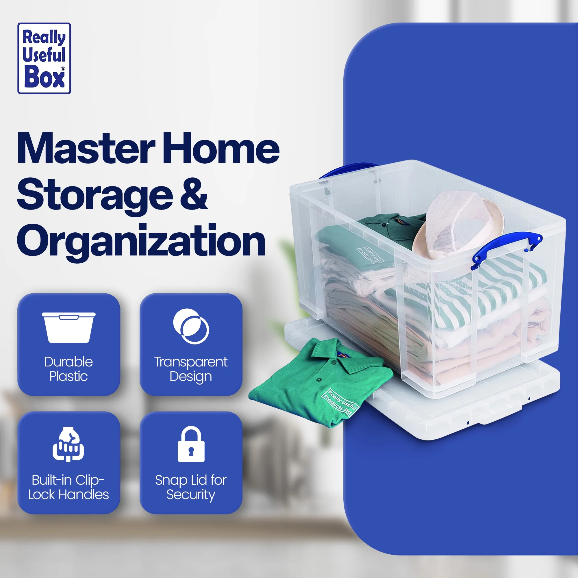Really Useful Box 84L Storage Bin w/Snap Lid & Clip Lock Handle, 2 Pack, - Image 4