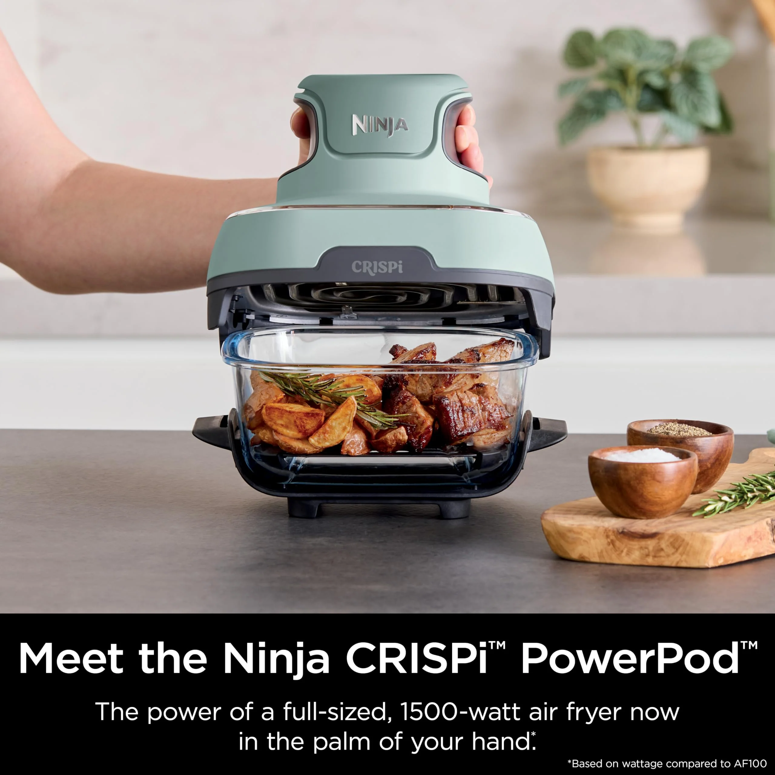 2026 Ninja Crispi Freidora de Aire Caliente, Compatible con Microondas, Congelador y Lavavajillas, Sistema de Cocina Portátil en Vidrio No Tóxico, Recipiente de Vidrio de 1,5 L con 6 Tazas y Tapas