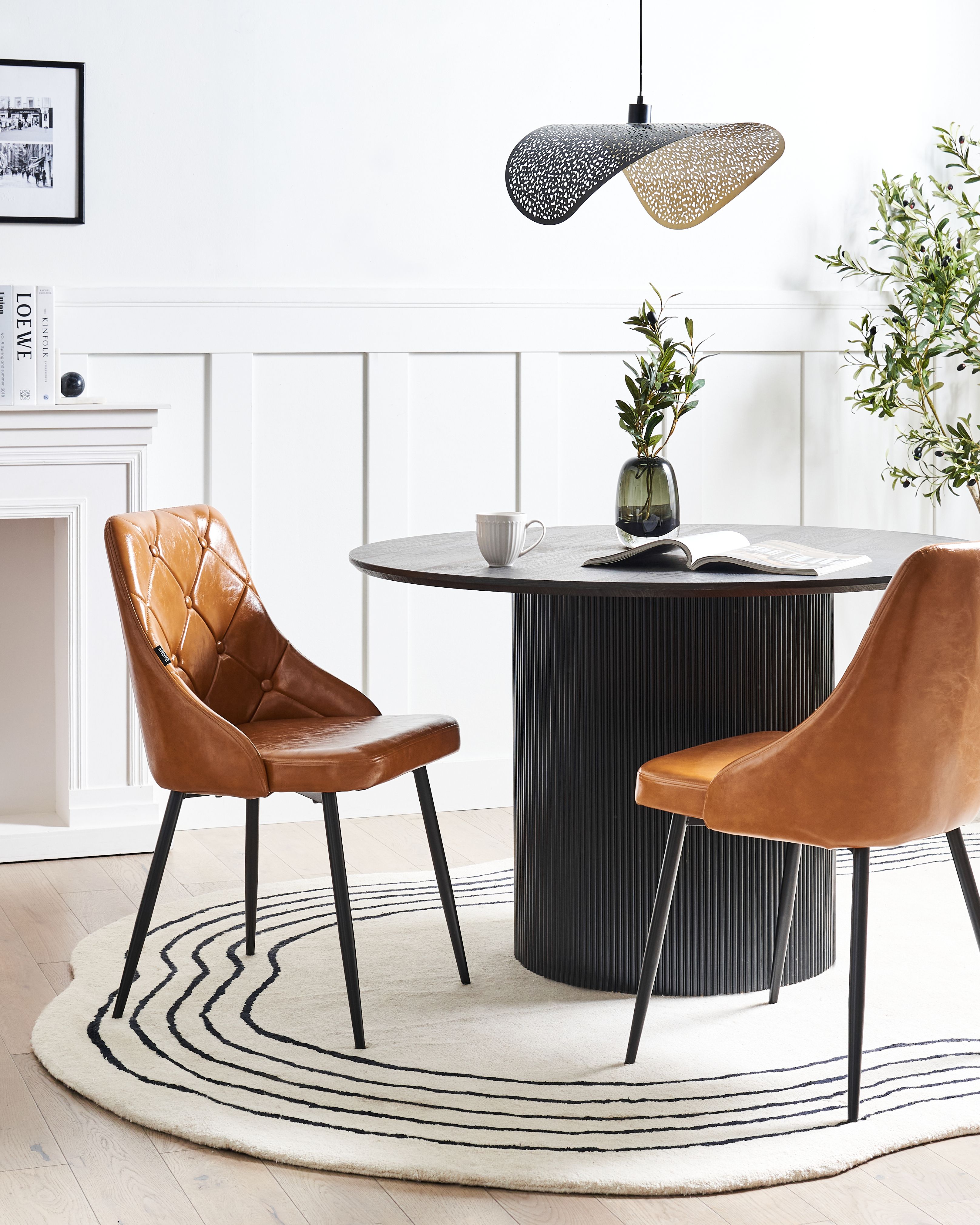 Set of 2 Dining Chairs VALERIE Faux Leather Golden Brown