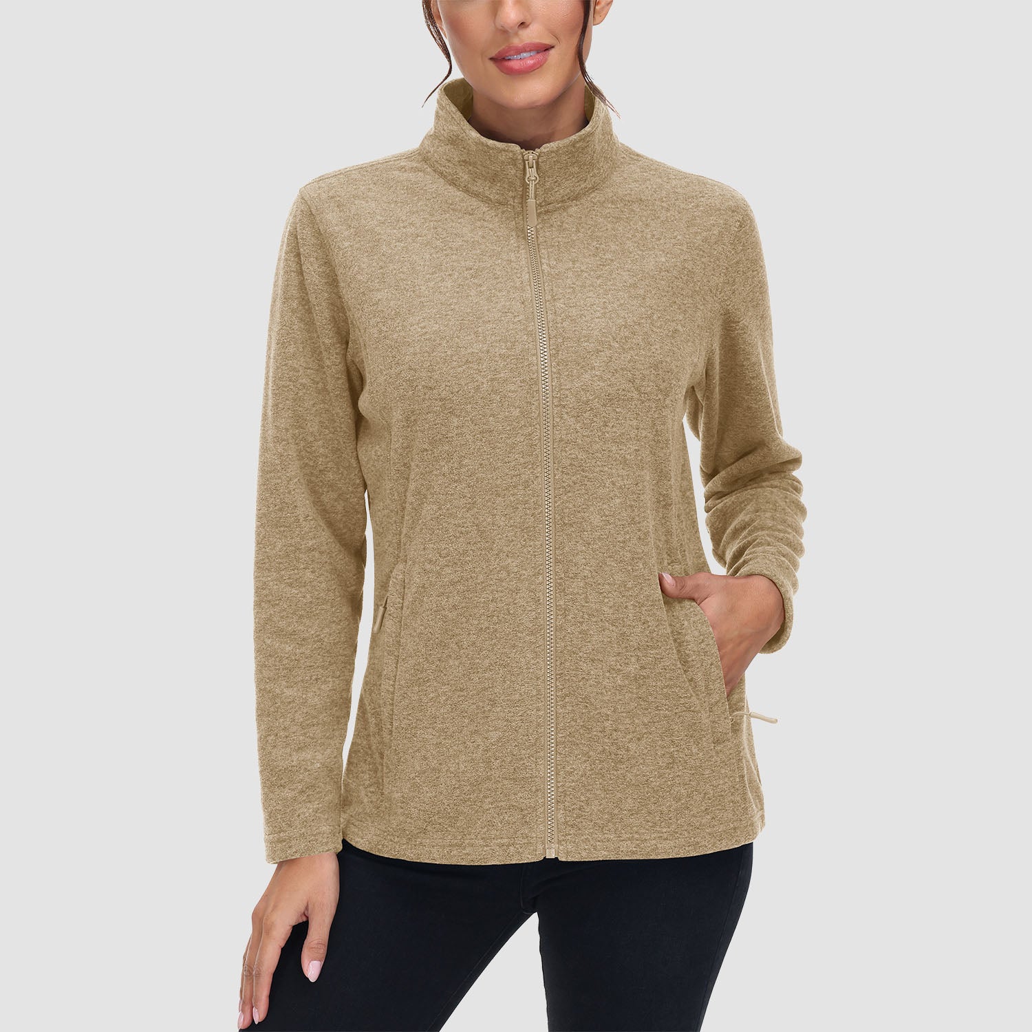 Women's Fleece Jacket Sweater Full Zip Up Coat With Zipper Pockets Warm