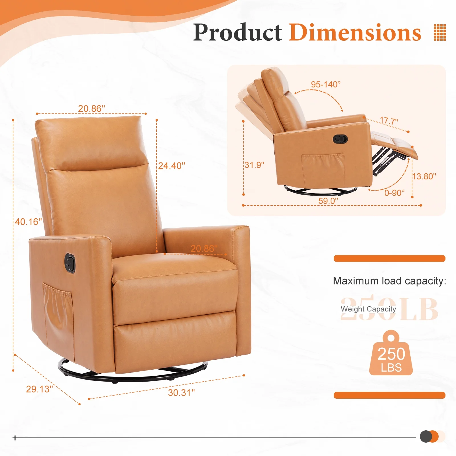 Recliner Message Chair with Footrest, Swivel Rocking Glider, High Back Upholstered Deep Seat for Living Room, Grey - Image 20