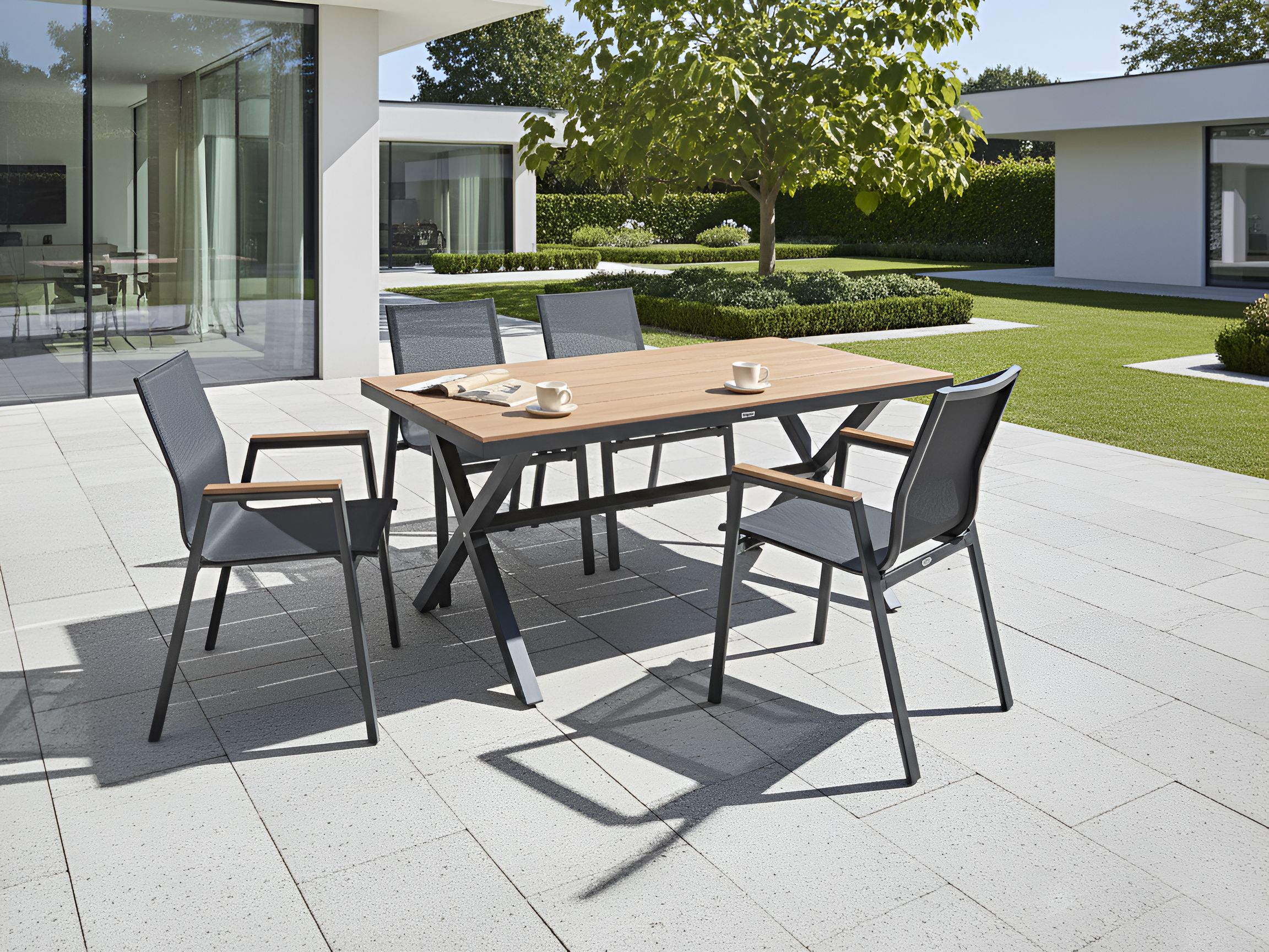 Garden Dining Table TIANO 160 cm 90 cm Metal Black