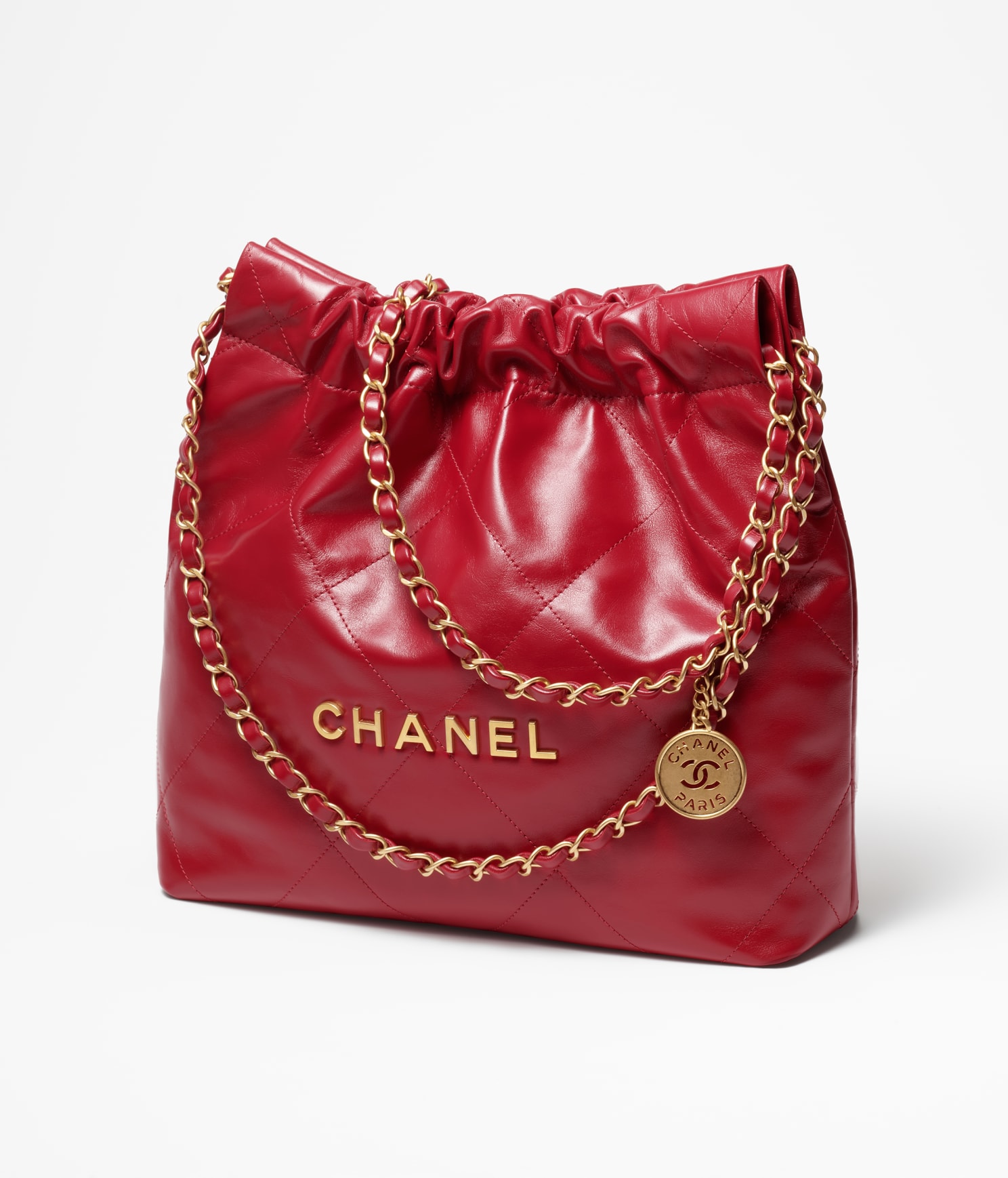 CHANEL 22 SMALL HANDBAG Calfskin & Silver Metal Red