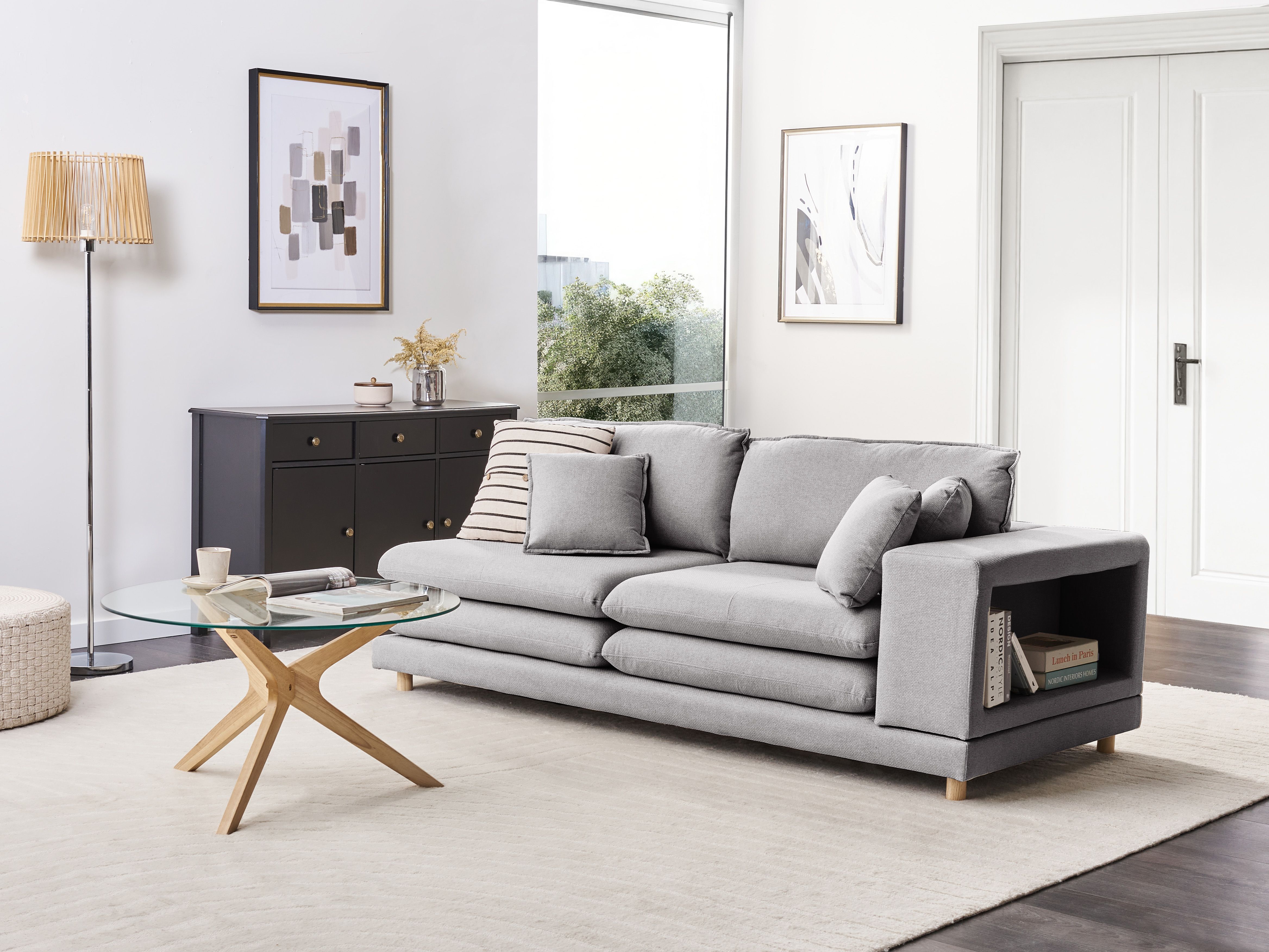 Sofa 2 Seater HEDEN Fabric Grey with Cushion