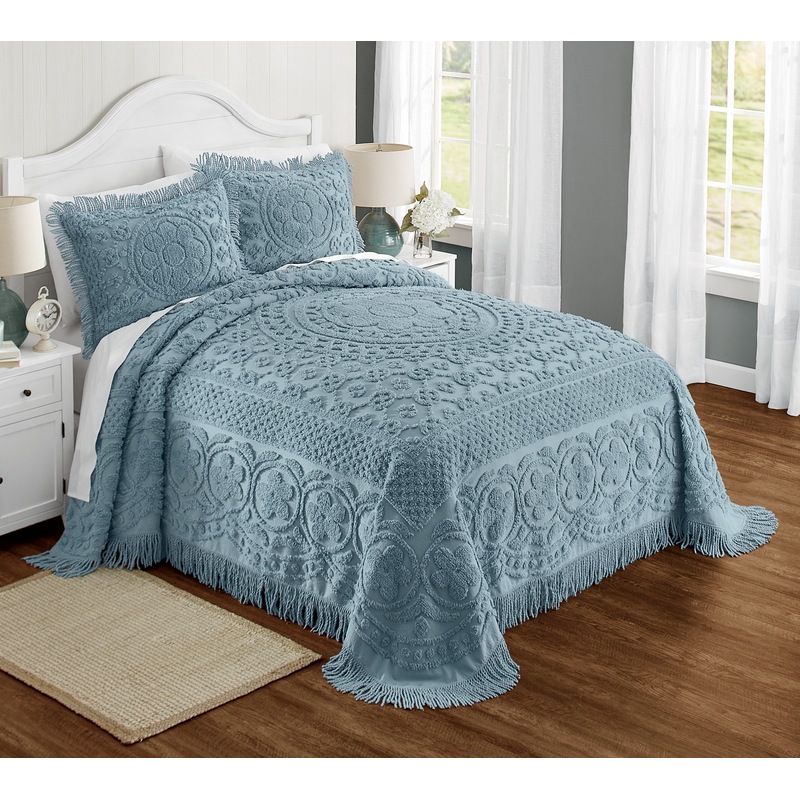 Emily Tufted Floral Cotton Chenille with Fringe Trim Bedspread & Sham - MIDNIGHT VELVET CATALOG