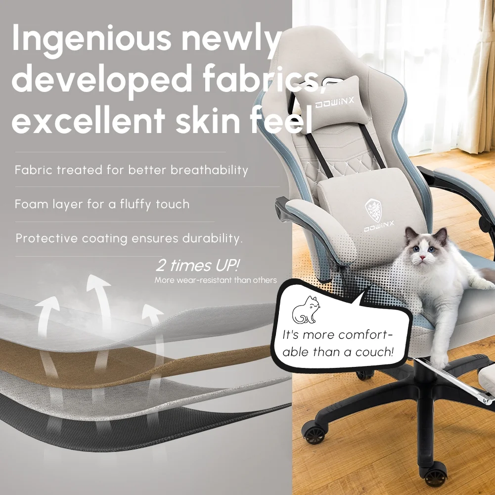 Dowinx Gaming Chair with Pocket Spring Cushion, Breathable Fabric Computer Chair with Gel Pad, Comfortable Office Chair with Storage Bag, Massage Game Chair with Footrest, Green - Image 16
