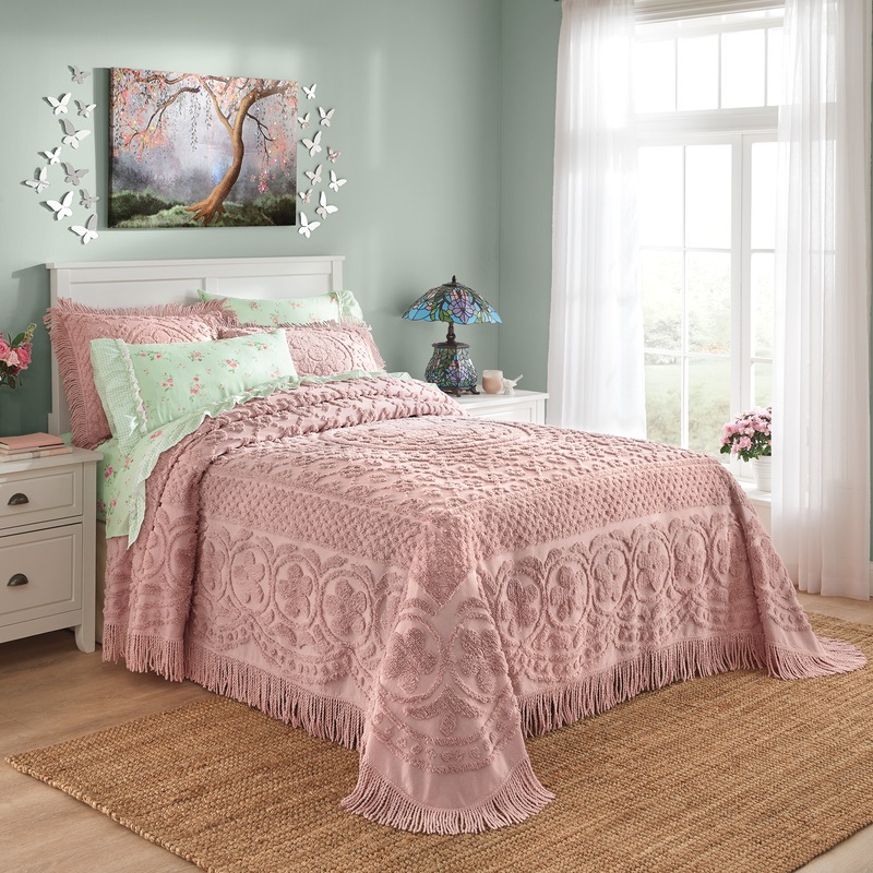Emily Tufted Floral Cotton Chenille with Fringe Trim Bedspread & Sham - MIDNIGHT VELVET CATALOG