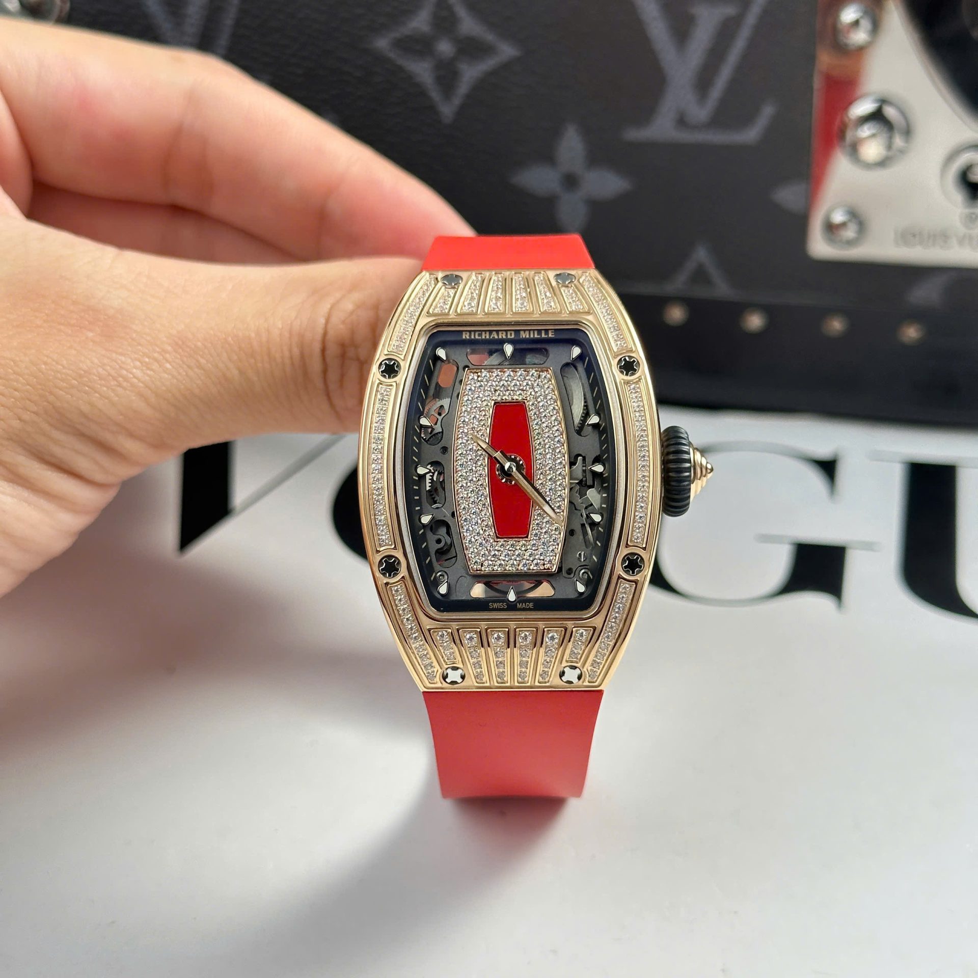 Richard Mille RM07-01 Best Replica Watches Diamonds Red Rubber Strap ZF Factory 36mm - Top club