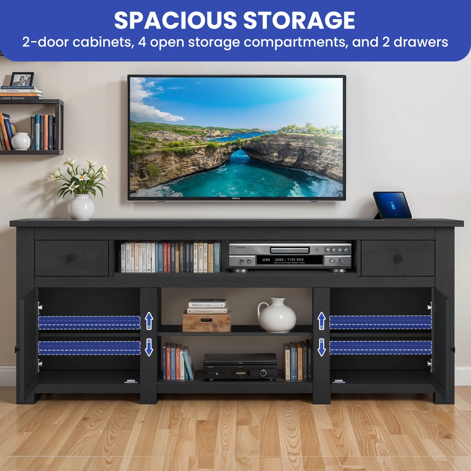 Uforic Farmhouse TV Stand for 75/80 Inch TV, Rustic Entertainment Center with Power Outlet, Storage Drawers, TV Console for Living Room, Oak - Image 29
