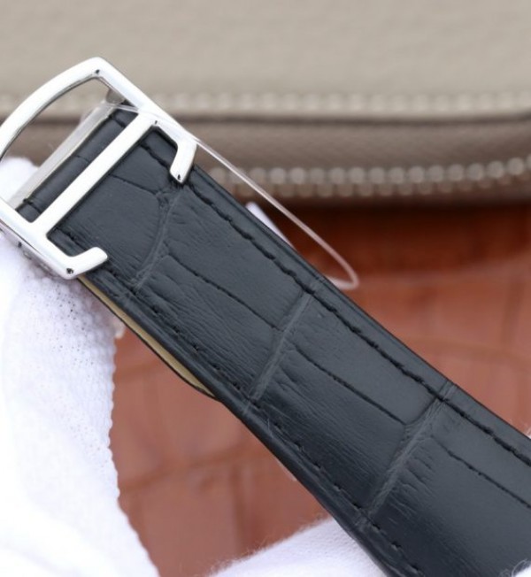 Replica Cartier Tank MC SS Textured White Dial Black Leather Strap - Top club