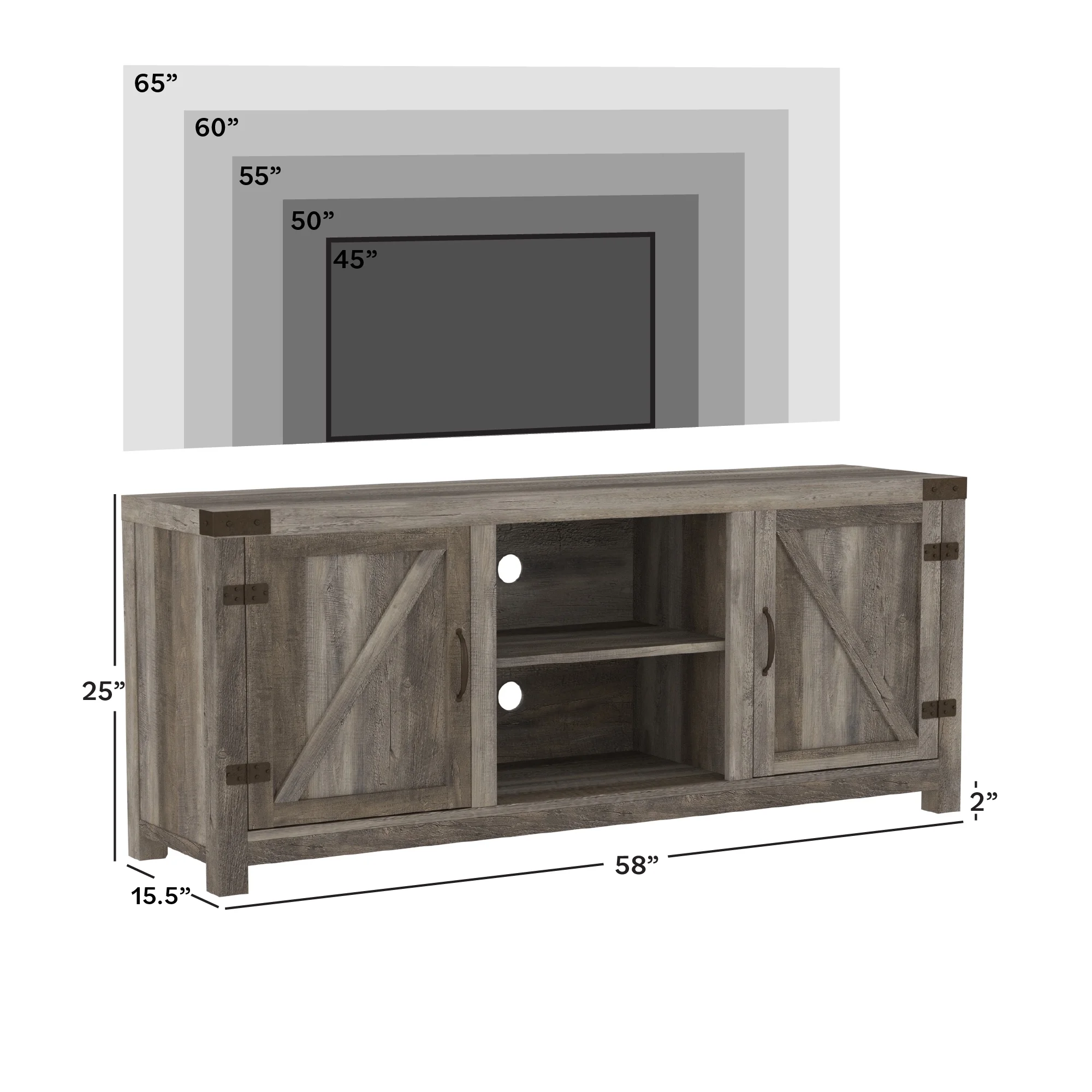 Walker Edison Modern Farmhouse Barn Door TV Stand for TVs up to 65", Grey Wash - Image 25