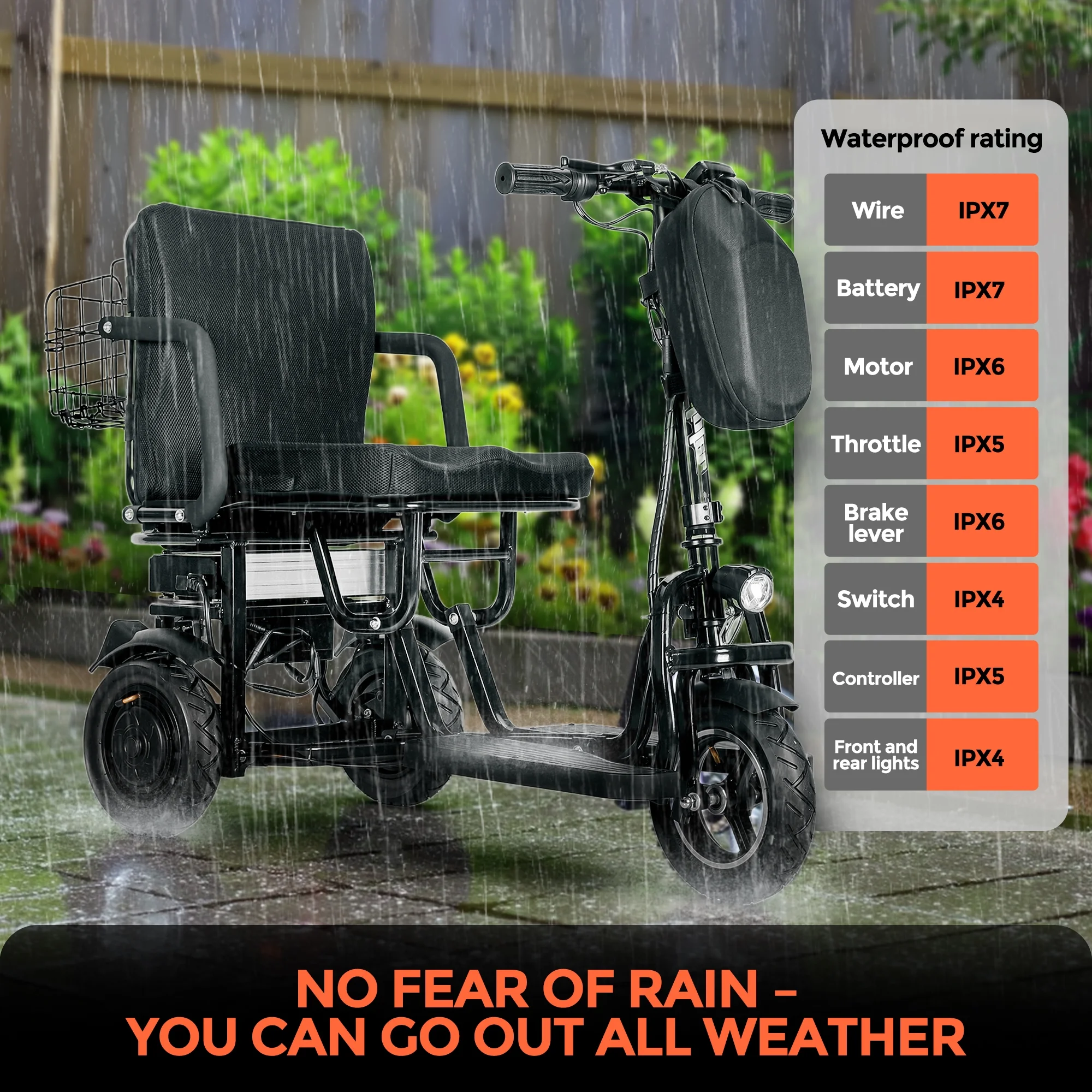 BAMACAR 3-Wheel Folding Mobility Scooter Lightweight for Seniors & Adults 300 lbs, Portable Powered Handicap All Terrain Travel Scooter, Mobility Scooters Foldable Collapsible Electric Scooters Black - Image 14
