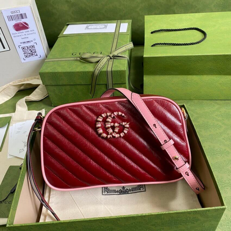 Replica Gucci Gg Marmont Small Shoulder Bag 447632 Red And Emerald Leather1:1High-quality replica