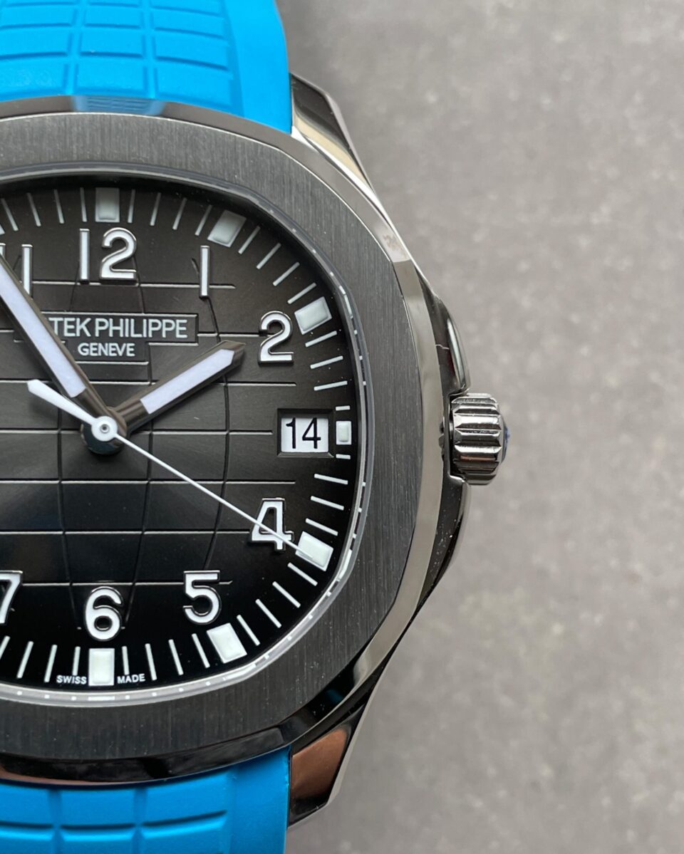 Replica PATEK PHILIPPE Aquanaut 5168G 42mm SS 3KF 1:1 Best Edition Black Dial on Light Blue Rubber Strap A324 V2 - Top club