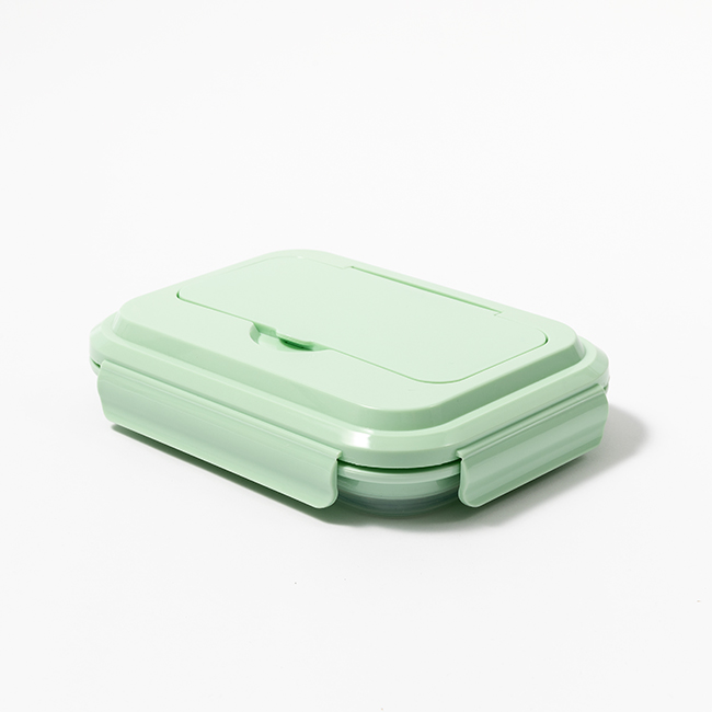 BPA Free Food Grade Silicone Square Lunch Box with Plastic Lid Leak-proof Folding Dual Tier 1200ML Food Container Heatable