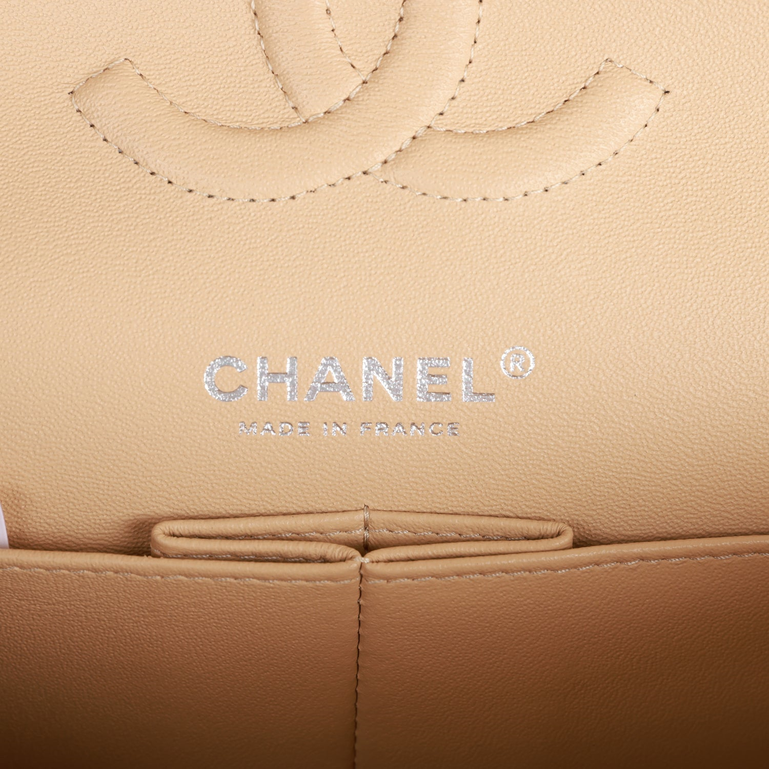 Chanel Classic Flag Bag Medium Classic Double Flap Bag Beige Caviar Silver Hardware1:1High-quality replica