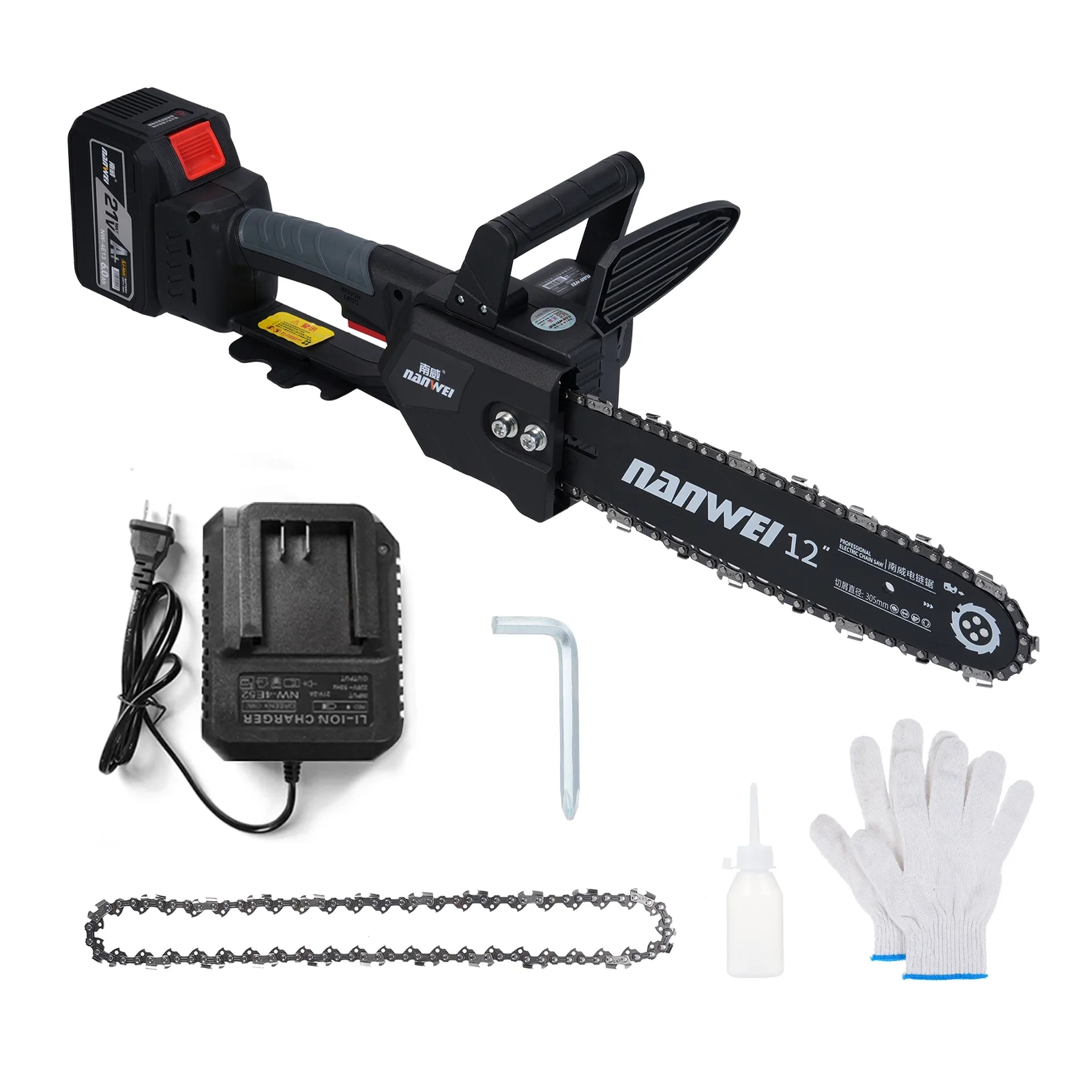 Wood 12inch Electric Chainsaw 2000W Brushless Chainsaw Handheld Logging Saw With Safety Lock 21V 6000mah Rechargeable Battery For Wood Cutting Trimming Courtyard Garden Building