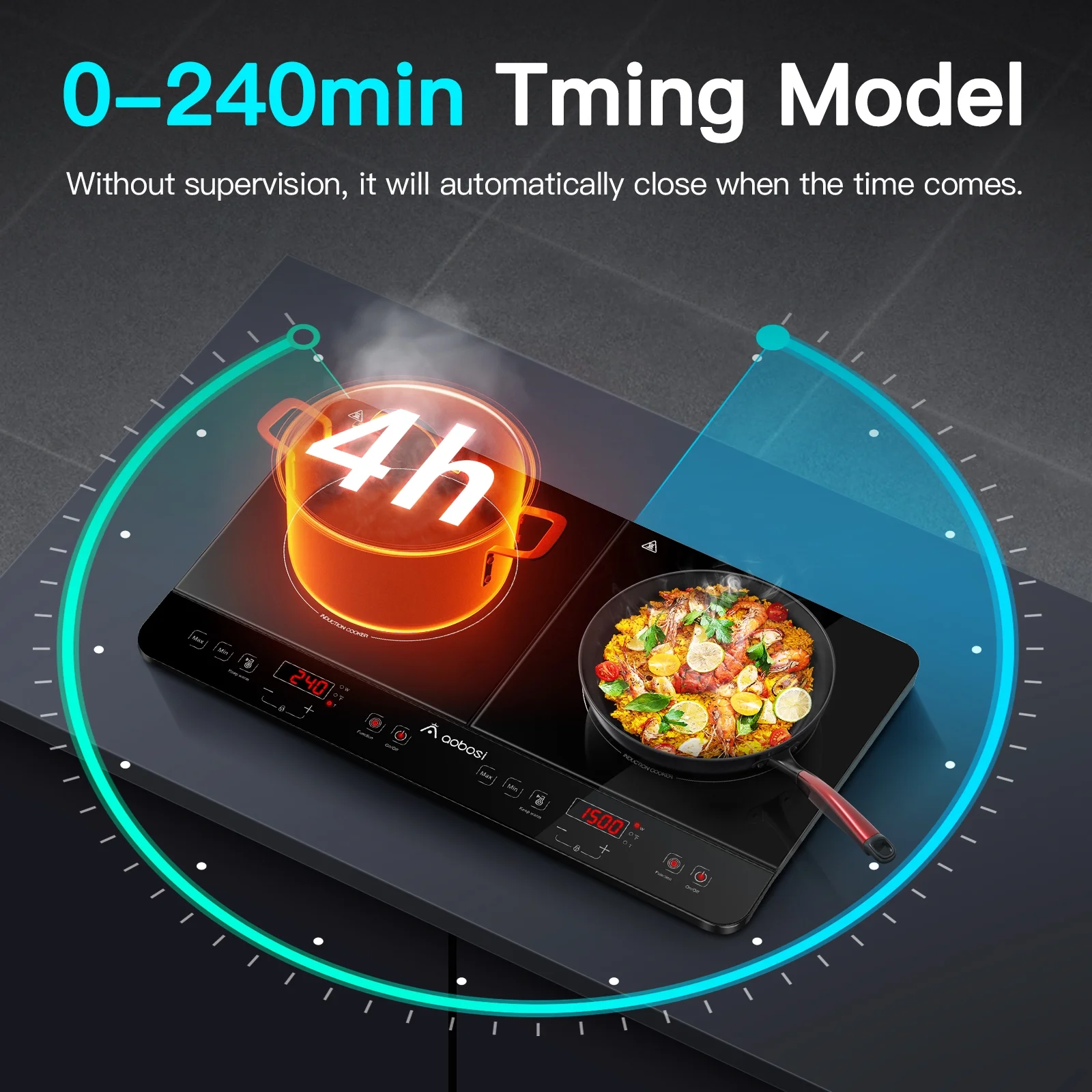 Aobosi Double Induction Cooktop with 2 Burners, 1800W Electric Stove Cooktop with Sensor Touch, 10 Temperature 9 Power Settings - Image 8
