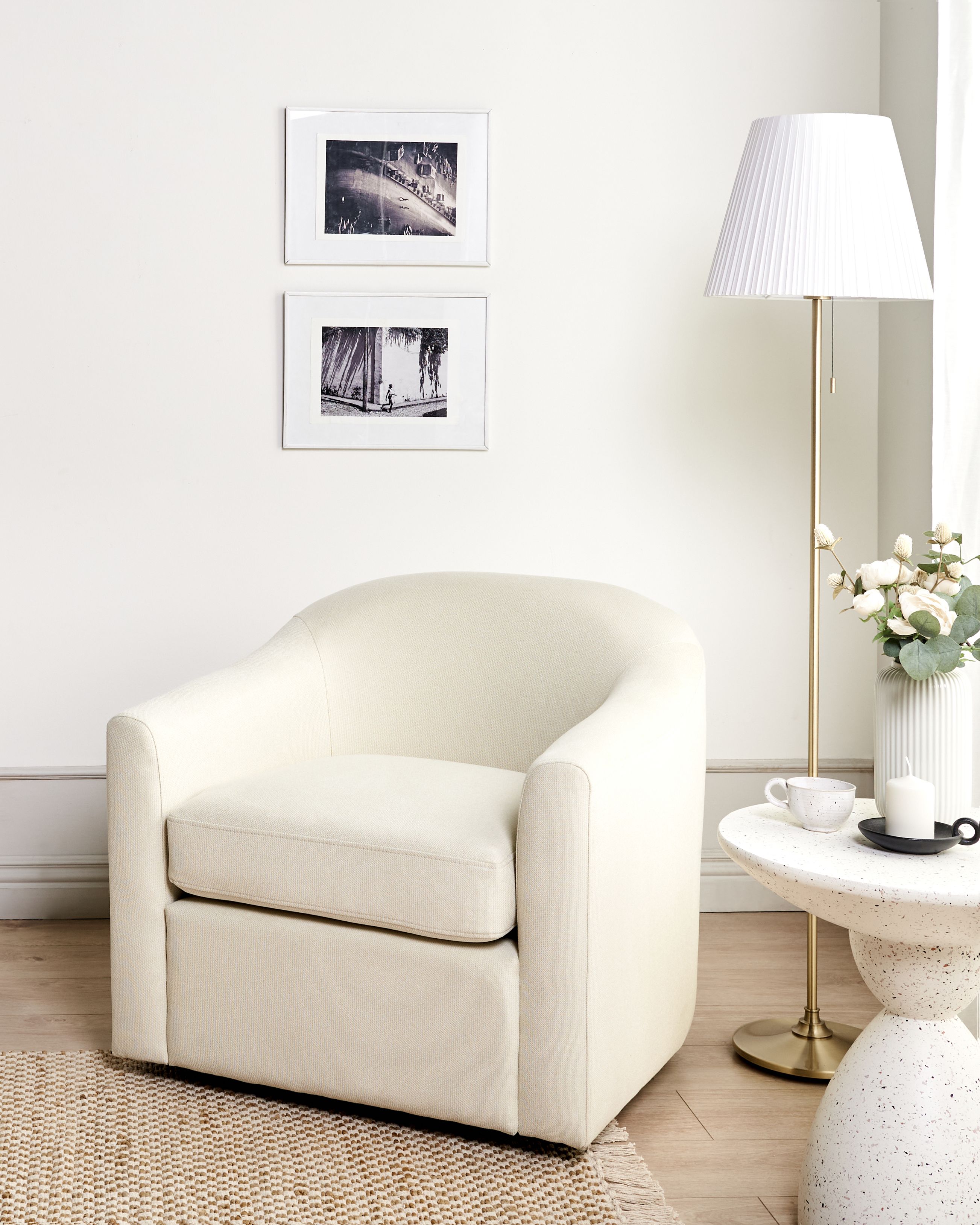 Swivel Armchair MAGNOR Fabric Light Beige