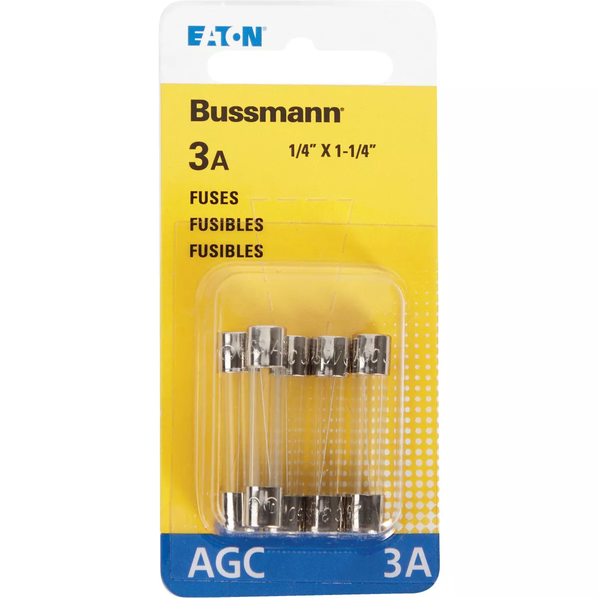 Bussmann 3A 250V AGC Glass Tube Automotive Fuse (5-Pack)
