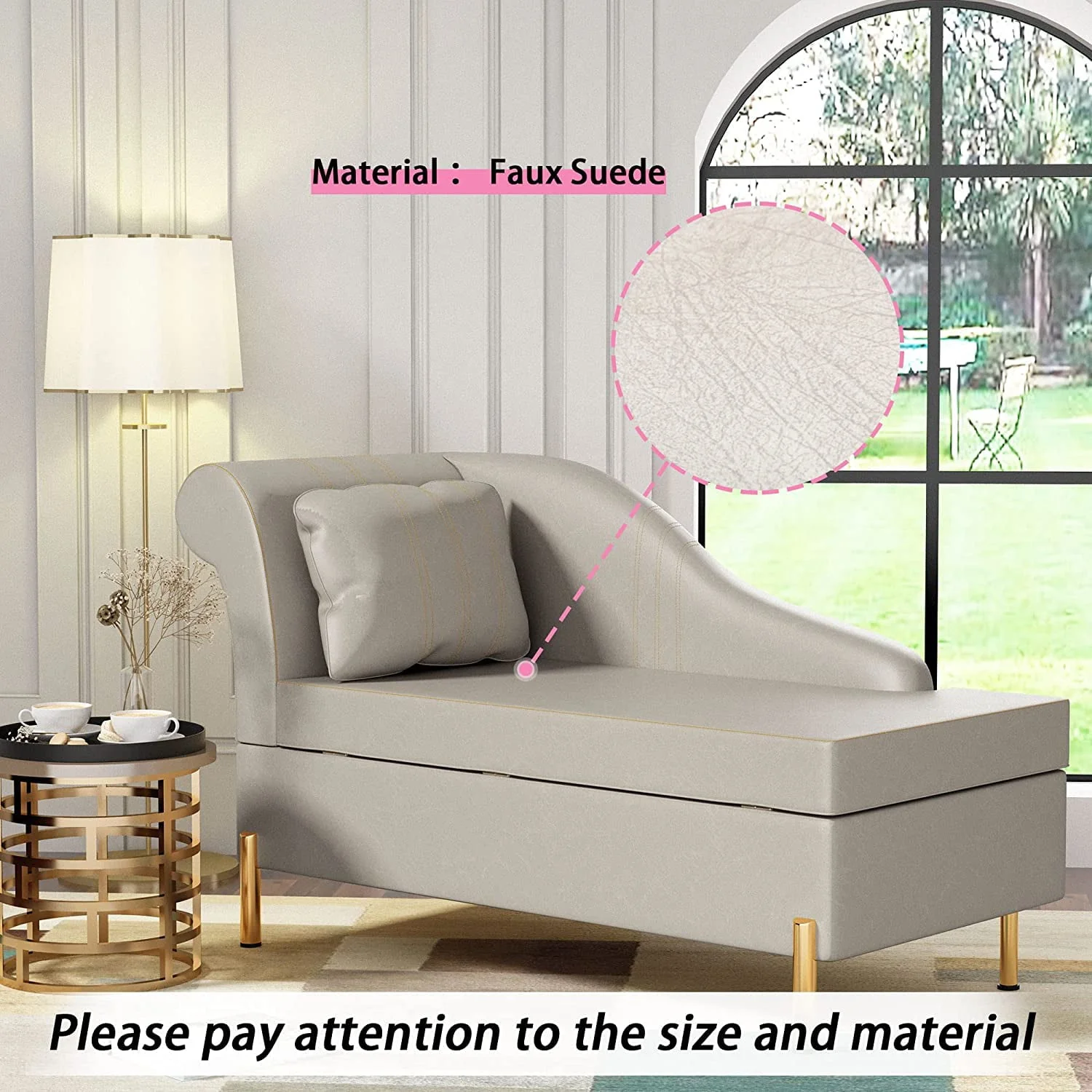 Andeworld Chaise Lounges Indoor Chair, Modern Upholstered Tufted Chaise Lounge Chair Indoor Faux Suede Sofa Recliner Couch for Bedroom Office Living Room Left Arm Facing Chaise Lounge(Khaki) - Image 4