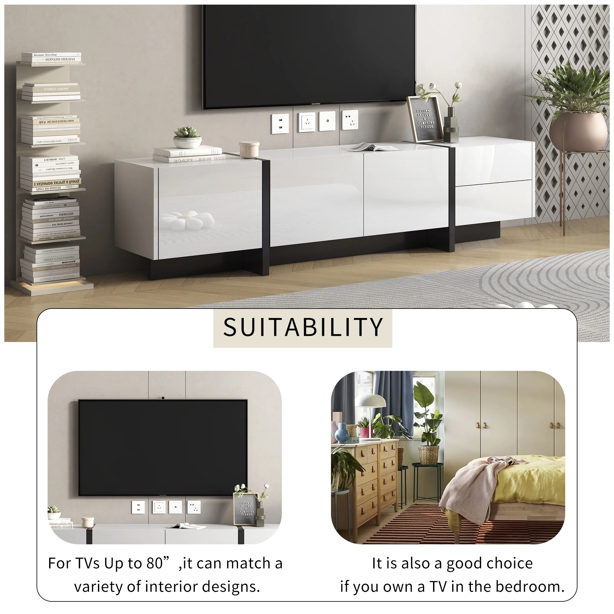 EUROCO Mid-Century Modern TV Stand Up to 80