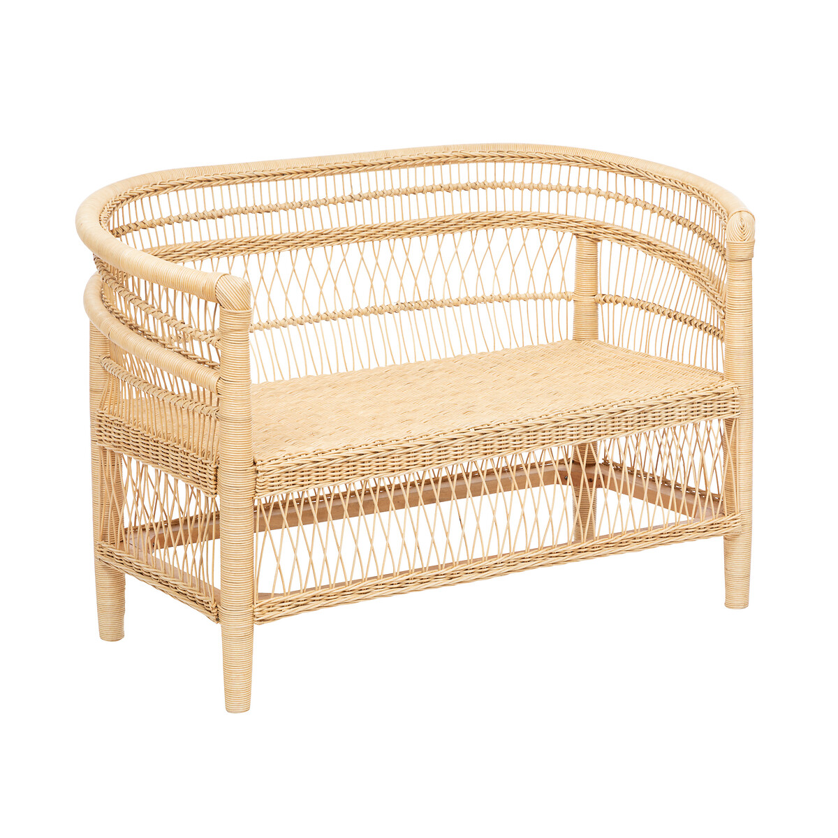 Bench "Malevio" Mahogany & rattan, beige