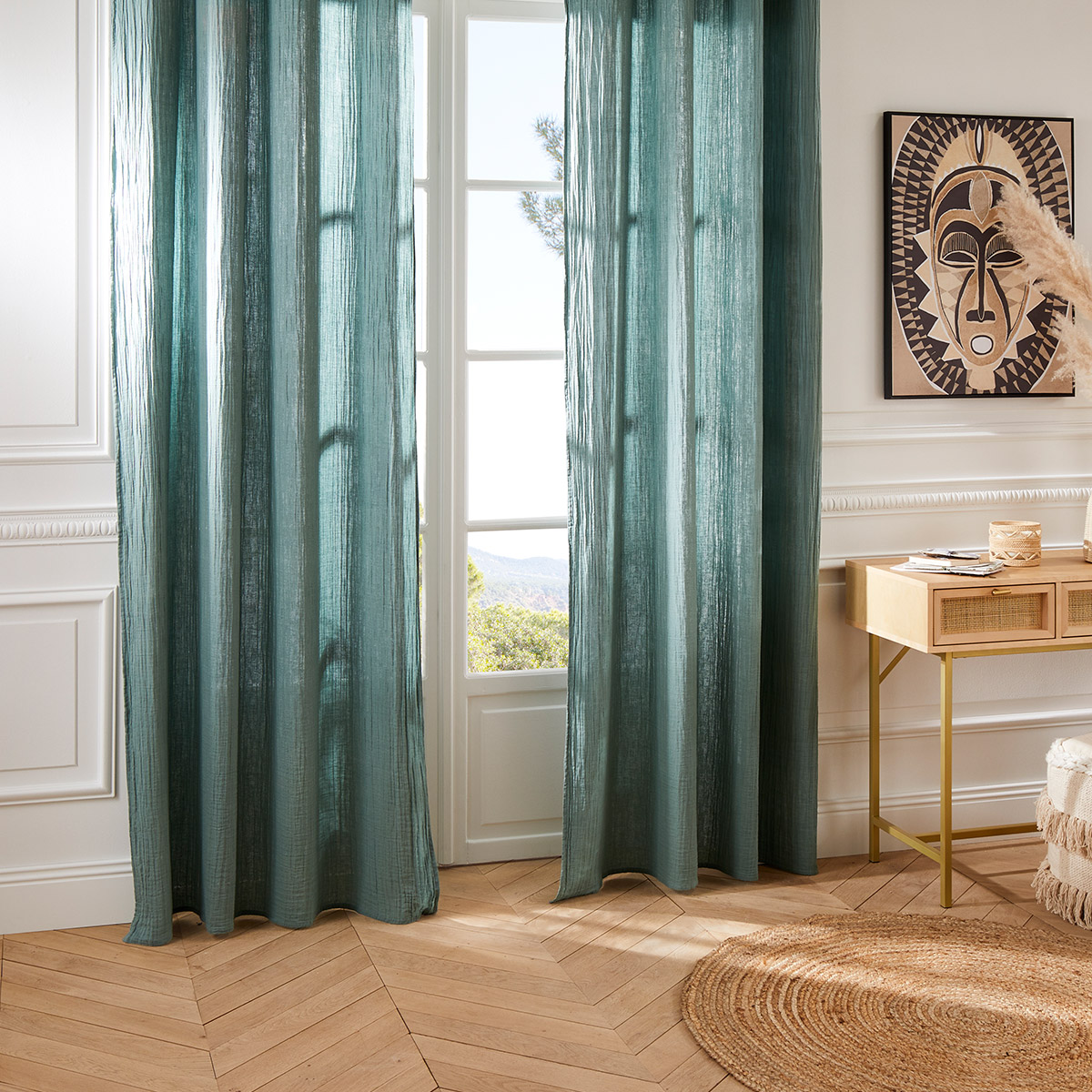 Curtain "Jamana" Cotton, celadon green, 130x260 cm