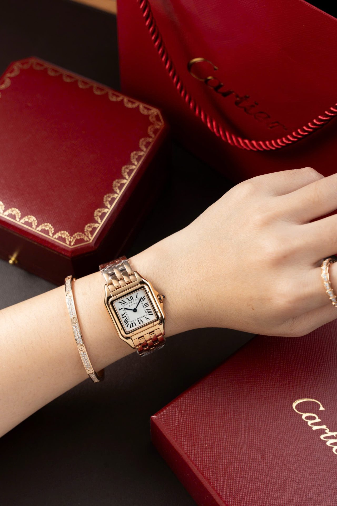 Cartier Panthere W2PN0007 White Dial Fake Watch Rose Gold 27x37mm - Top club