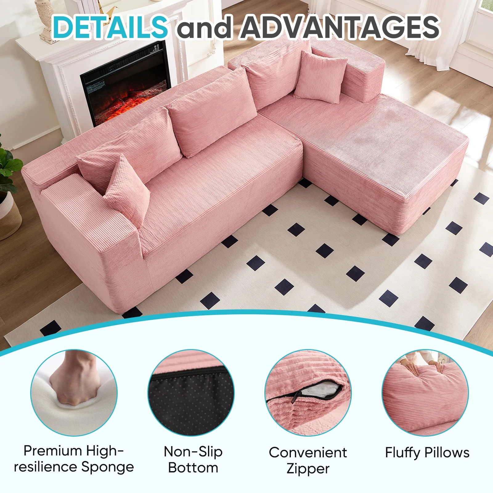 ZAFLY 106" Cloud Sectional Couch with Chaise, No Assembly Required L Shaped Sleeper Sofa, Oversized Deep Seat Modular Couches and Sofas for Living Room - Right, Black - Image 23