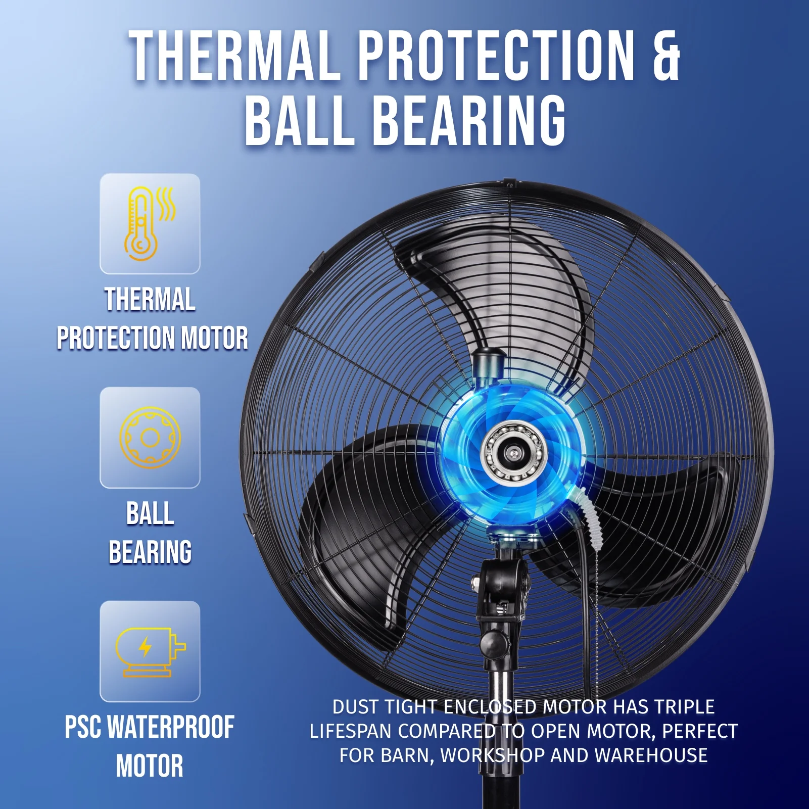 Tornado - 20 Inch High Velocity Metal Oscillating Pedestal Fan - Commercial, Industrial Use Water-Resistant - Image 8