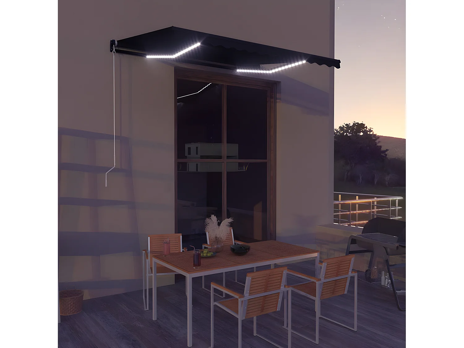 Auvent manuel rétractable avec LED 350x250 cm Anthracite WVGQ7468