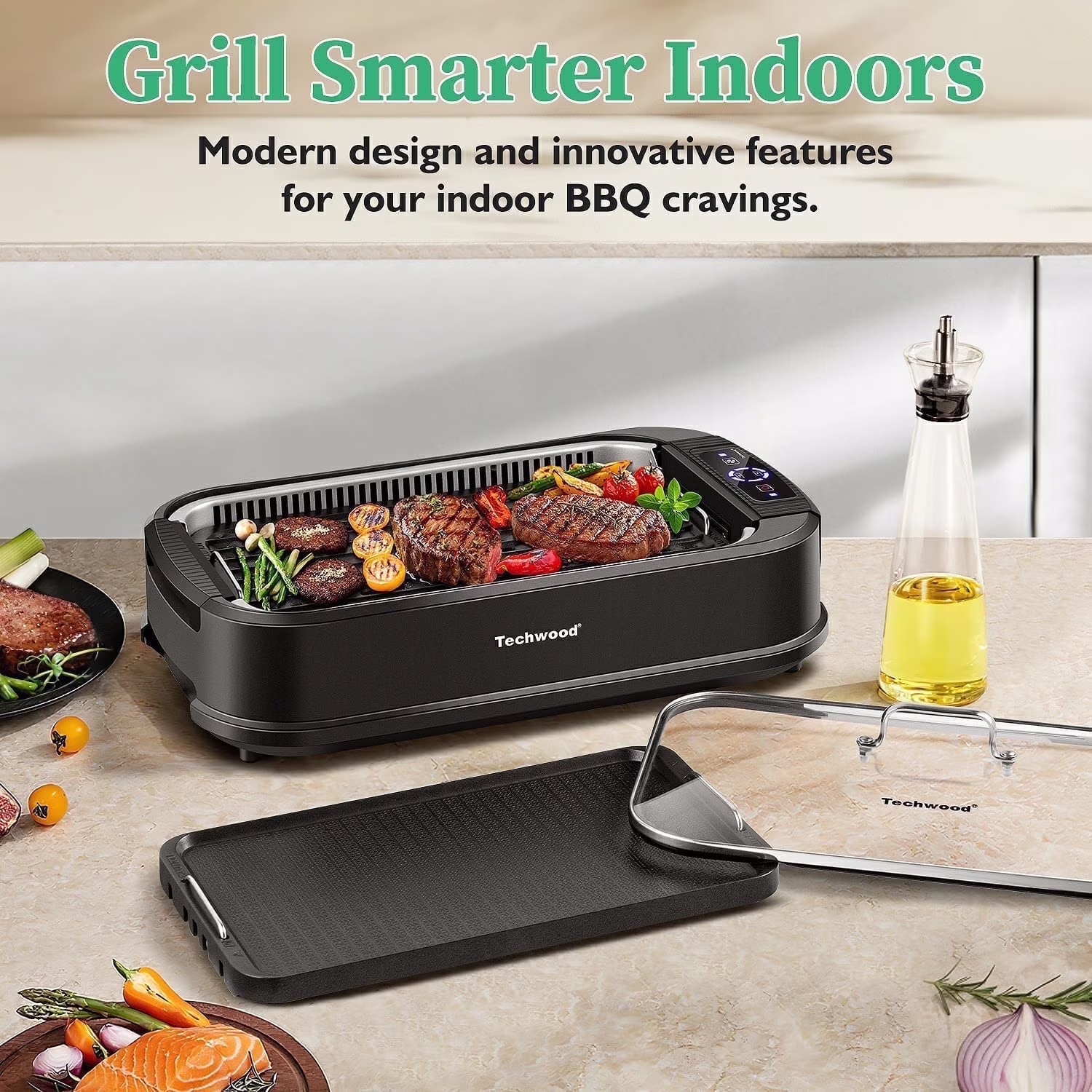 Techwood Indoor Smokeless Grill, 1500W, Black, Electric Portable Korean BBQ Grill with Tempered Glass Lid - Image 13
