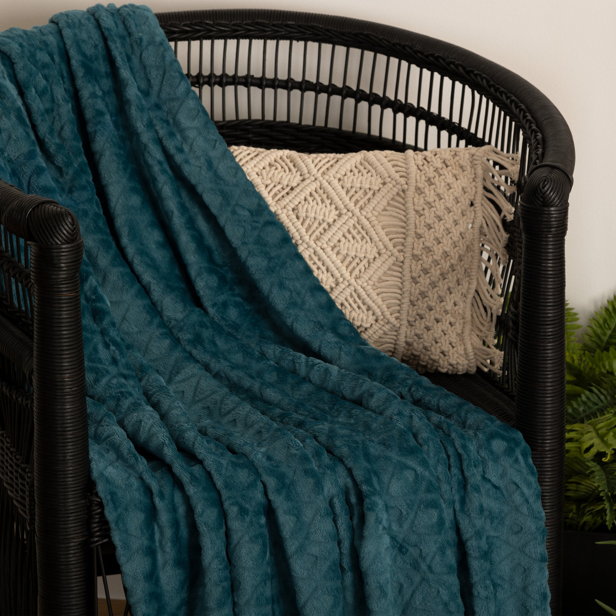 Plaid "Losange", flannel Teal Blue, 125x150 cm